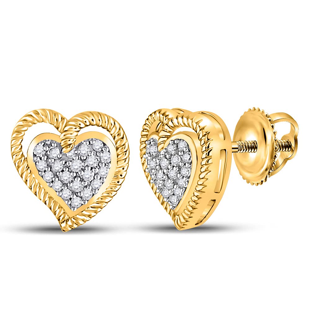 10kt Yellow Gold Women's Round Diamond Milgrain Heart Cluster Earrings - 1/10 Cttw - Perfect for Valentine's Day, Anniversary Gifts & Special Occasions