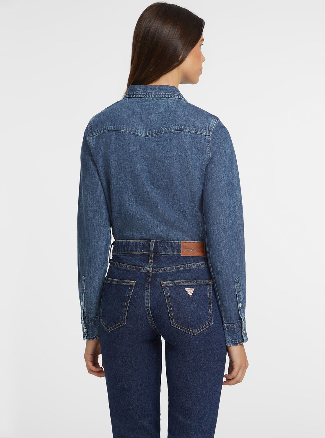 Guess Women's Blue Slim Fit Denim Shirt - Casual Long Sleeve Button Down Top for Everyday Wear & Layering
