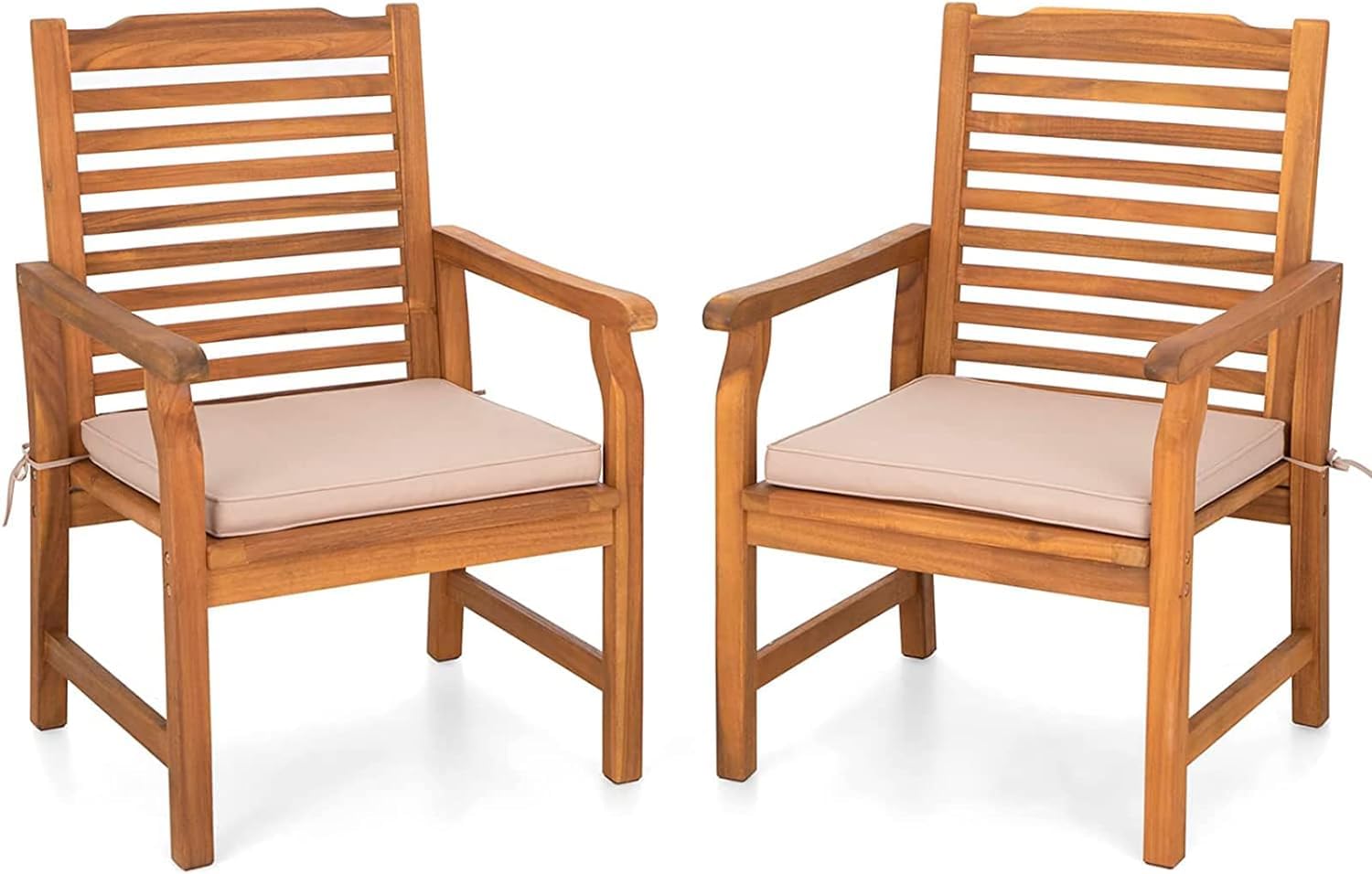 PHI VILLA 2-Piece Acacia Wood Outdoor Dining Chairs with Cushions - Patio Armchairs Set, Weather-Resistant Oil-Finished Wooden Chairs for Deck, Yard, Porch, Garden - Perfect for Outdoor Entertaining & Relaxation