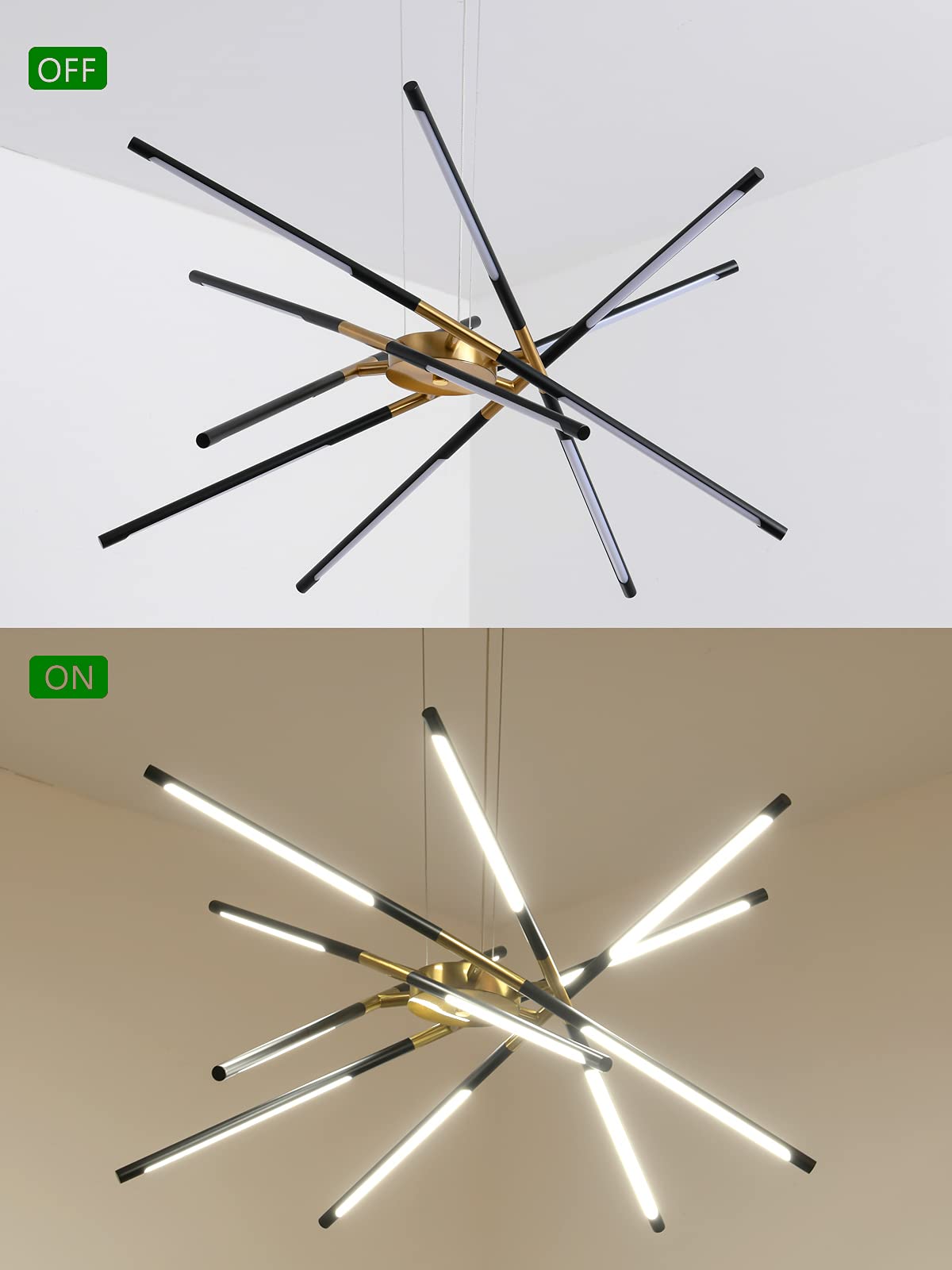 Modern Sputnik Chandelier - 12 Head LED Ceiling Light Fixture, Easy to Install Embedded Pendant Lighting for Dining Room, Kitchen, Bedroom & Living Room - Energy Efficient & Stylish Home Decor