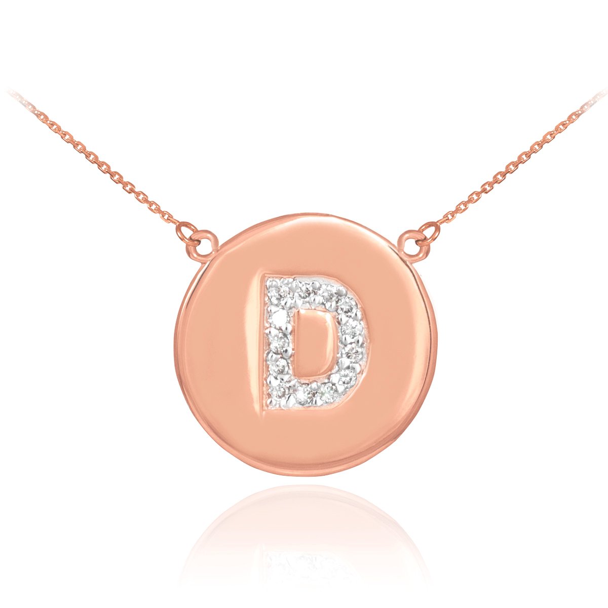 14K Rose Gold Initial D Diamond Disc Necklace - Personalized Name Jewelry for Women, Gift for Her, Valentine's Day, Anniversary & Special Occasions