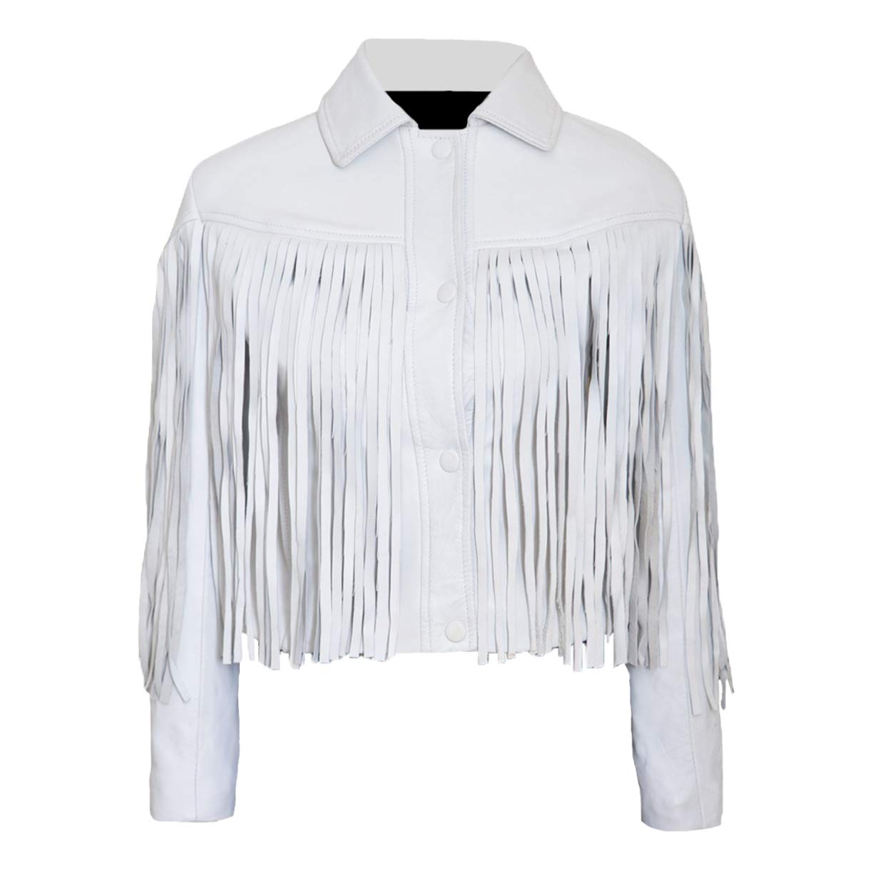 Women's Sloane Peterson Mia Sara White Western Fringe Genuine Sheepskin Leather Jacket - Vintage Mexican Style Coat for Cowgirl, Rodeo & Boho Fashion