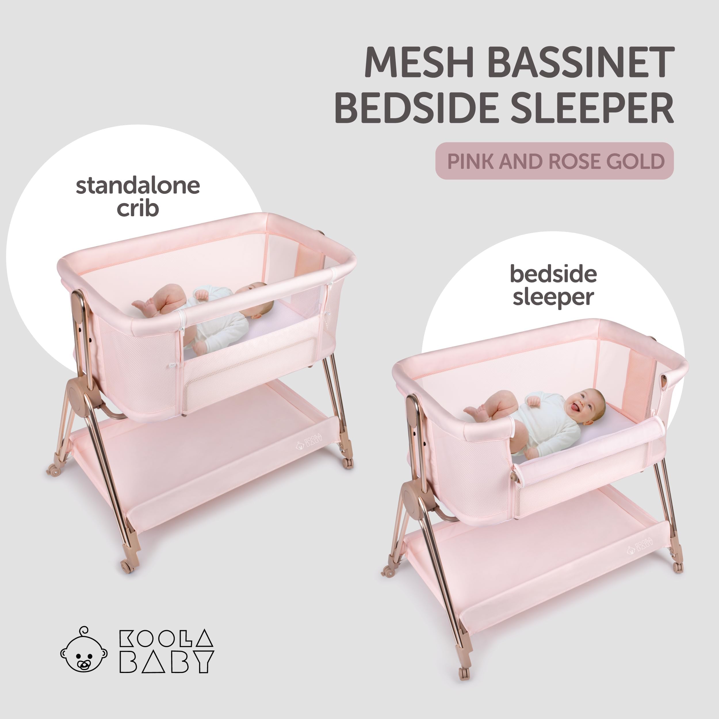 Adjustable Baby Bedside Sleeper Bassinet with Wheels - Portable Foldable Crib for Newborns & Infants - Safe Co-Sleeping Solution with Height Adjustment - Perfect for Nursery, Bedroom & Travel (Pink) - Ideal for Nighttime Feeding & Soothing Baby