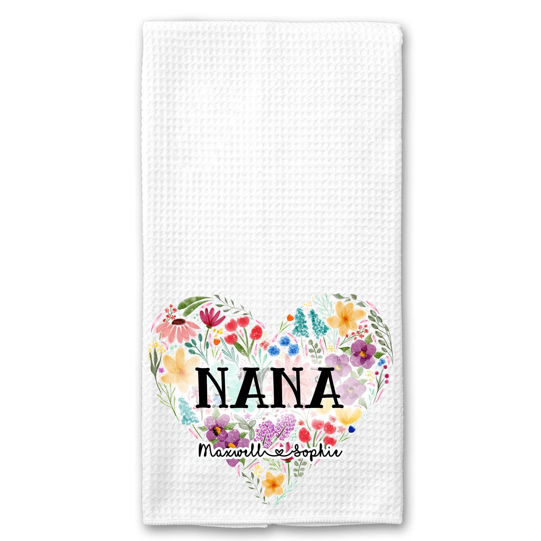 Personalized Wildflower Mother's Day Gift - Custom Waffle Weave Microfiber Towel for Mom, Grandma, Nana, Gigi - Perfect for Kitchen, Bathroom & Spa Use