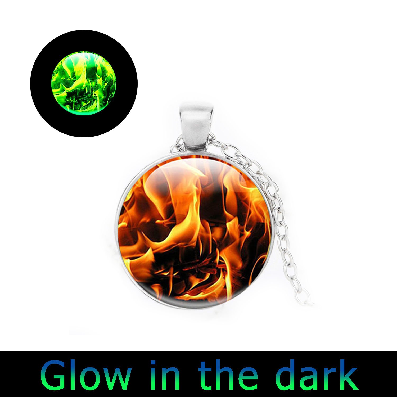 Glowing Fire Necklace - Orange & Black Flame Pendant with Glass Element for Women | Unique Fire-Themed Jewelry for Parties, Halloween, and Cosplay