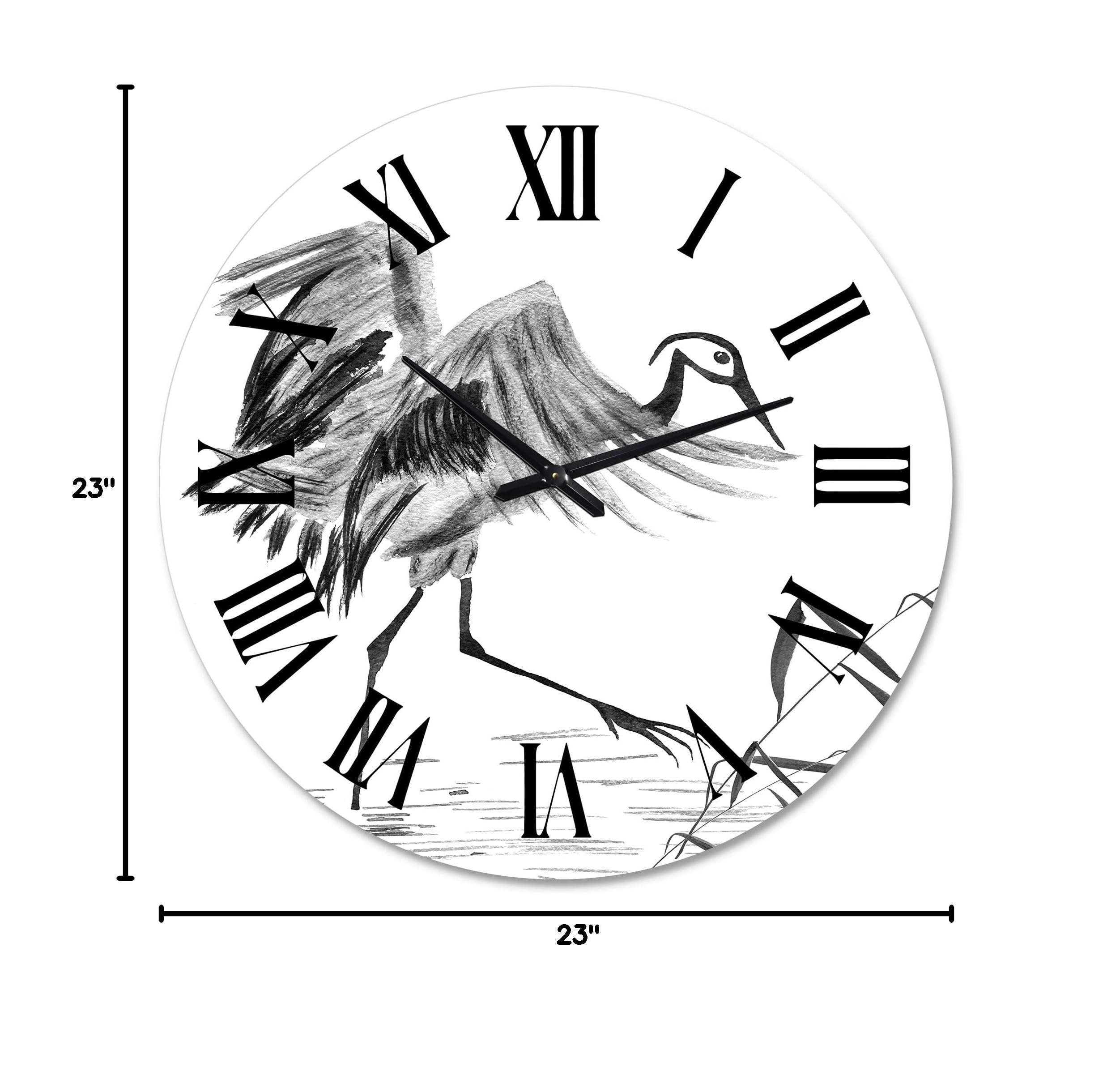 DesignQ Traditional Japanese Oriental Crane Bird Wall Clock - Large Landscape & Nature Decor for Living Room, Bedroom & Office