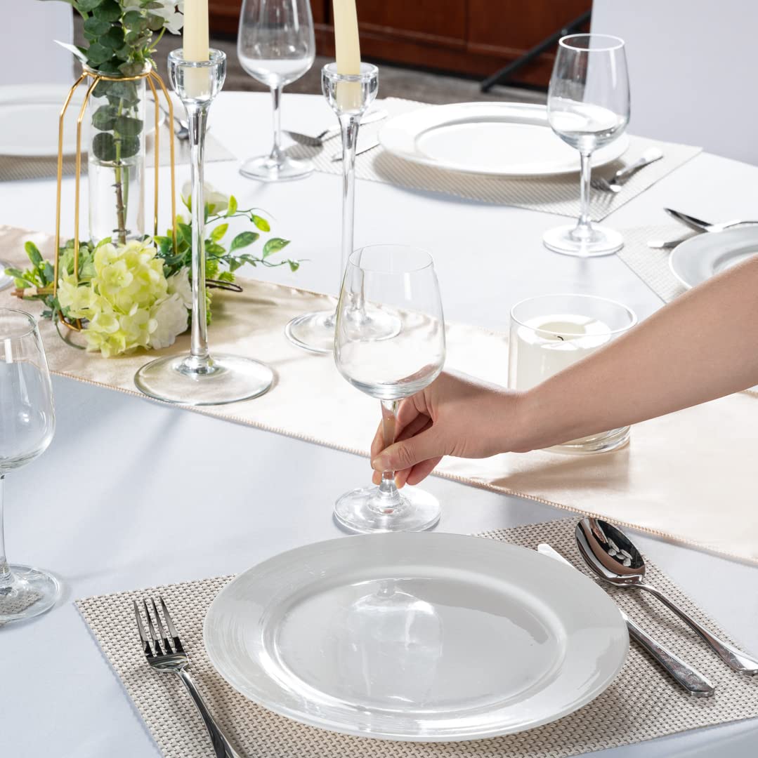 Restaurantware Table Tek 12 x 108 Inch Satin Table Runners - Set of 10 Machine Washable Decorative Sand Polyester Table Runners for Weddings, Parties, Events & Banquets - Perfect for Dining Tables, Buffets, and Reception Decorations