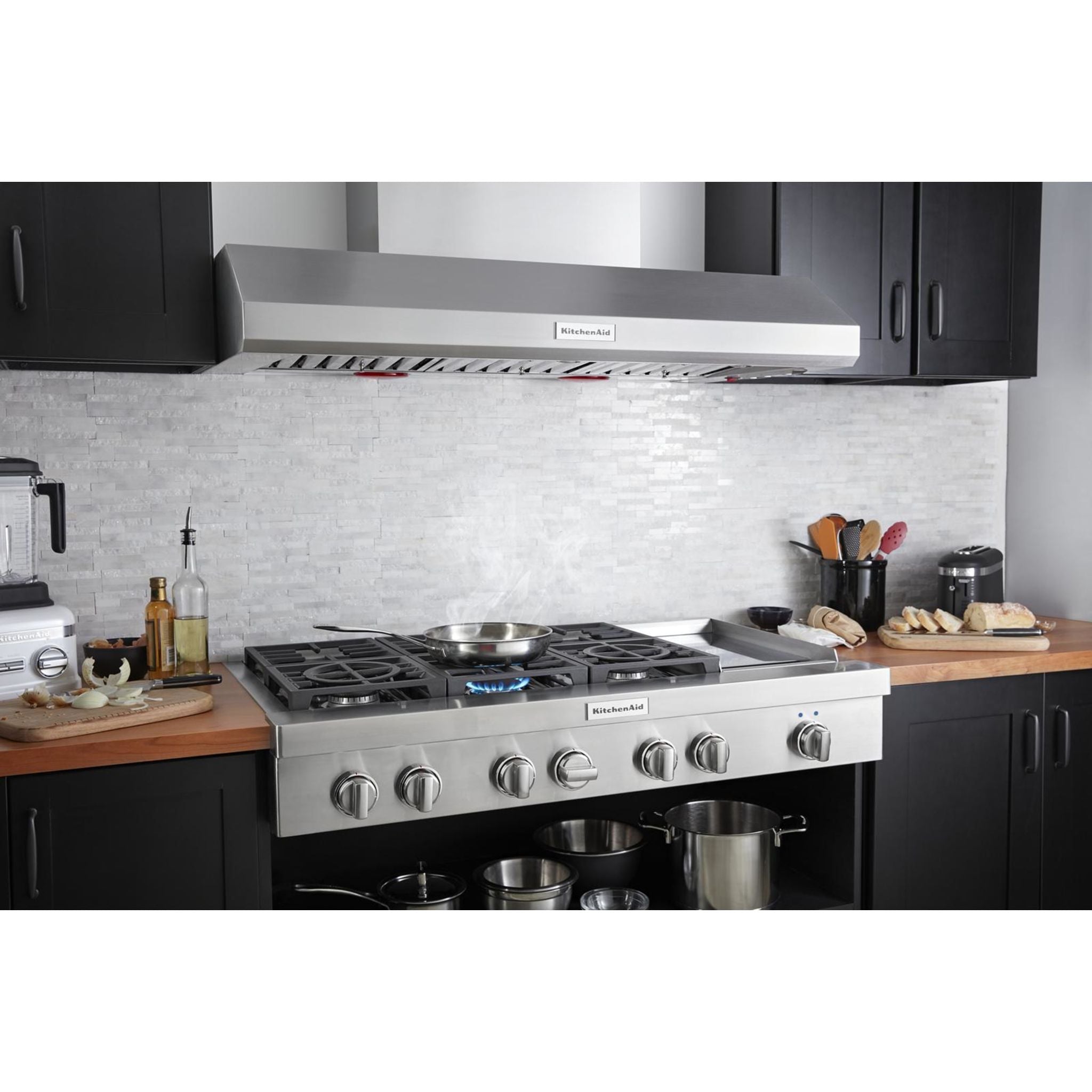 KitchenAid 48 Inch 5 Burner Gas Cooktop with Continuous Grates - Stainless Steel (KCGC558JSS) | Perfect for Home Chefs & Modern Kitchens