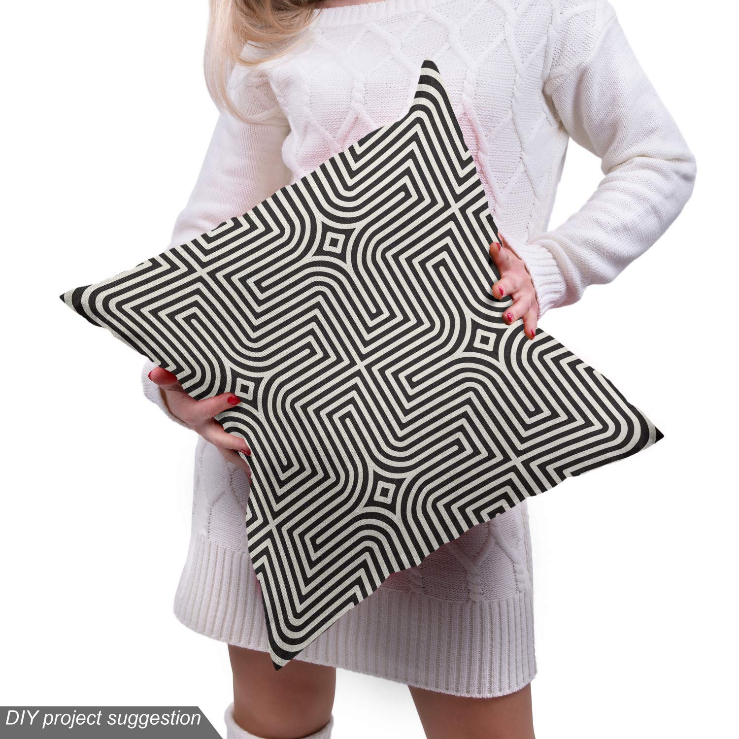 Ambesonne Abstract Fabric by The Yard - Optical Illusion Inspired Modern Geometric Upholstery Fabric for Sofa, Curtains & Home Decor (10 Yards, Dark Grey & Eggshell) | Perfect for DIY Projects, Furniture Makeovers & Wall Hangings
