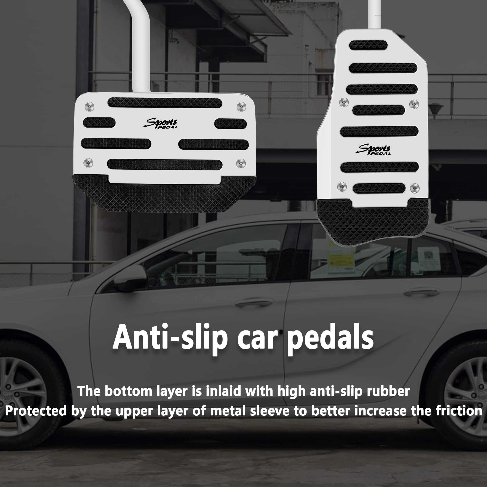 2PCS Non-Slip Auto Pedal Covers - Aluminum Alloy Gas & Brake Pedals for Sporty Car Decor & Safety (Silver) - Perfect for Driving Comfort