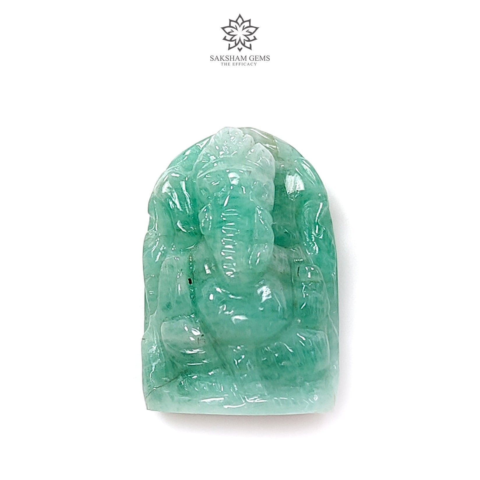 Natural Untreated Green Emerald Gemstone Carving - 31.90cts Lord Ganesha Idol (23x16mm) | Handcrafted Spiritual Statue for Meditation, Home Decor & Gift Giving