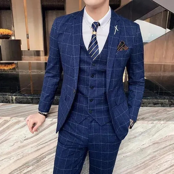 Stylish Checked Three-Piece Suit for Men | Formal Business Attire | Perfect for Weddings, Interviews & Office Wear