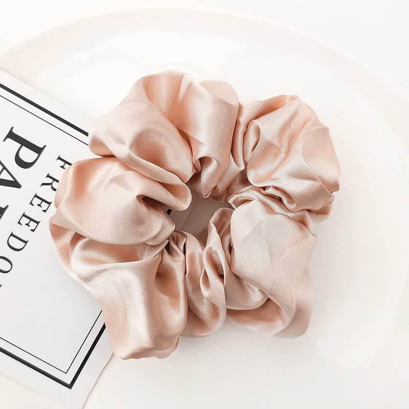 Silk Satin Scrunchies for Women - Soft No Damage Hair Ties, Elastic Ponytail Holders for Thick & Curly Hair (Set of 5) - Perfect for Workouts, Office, and Everyday Styling