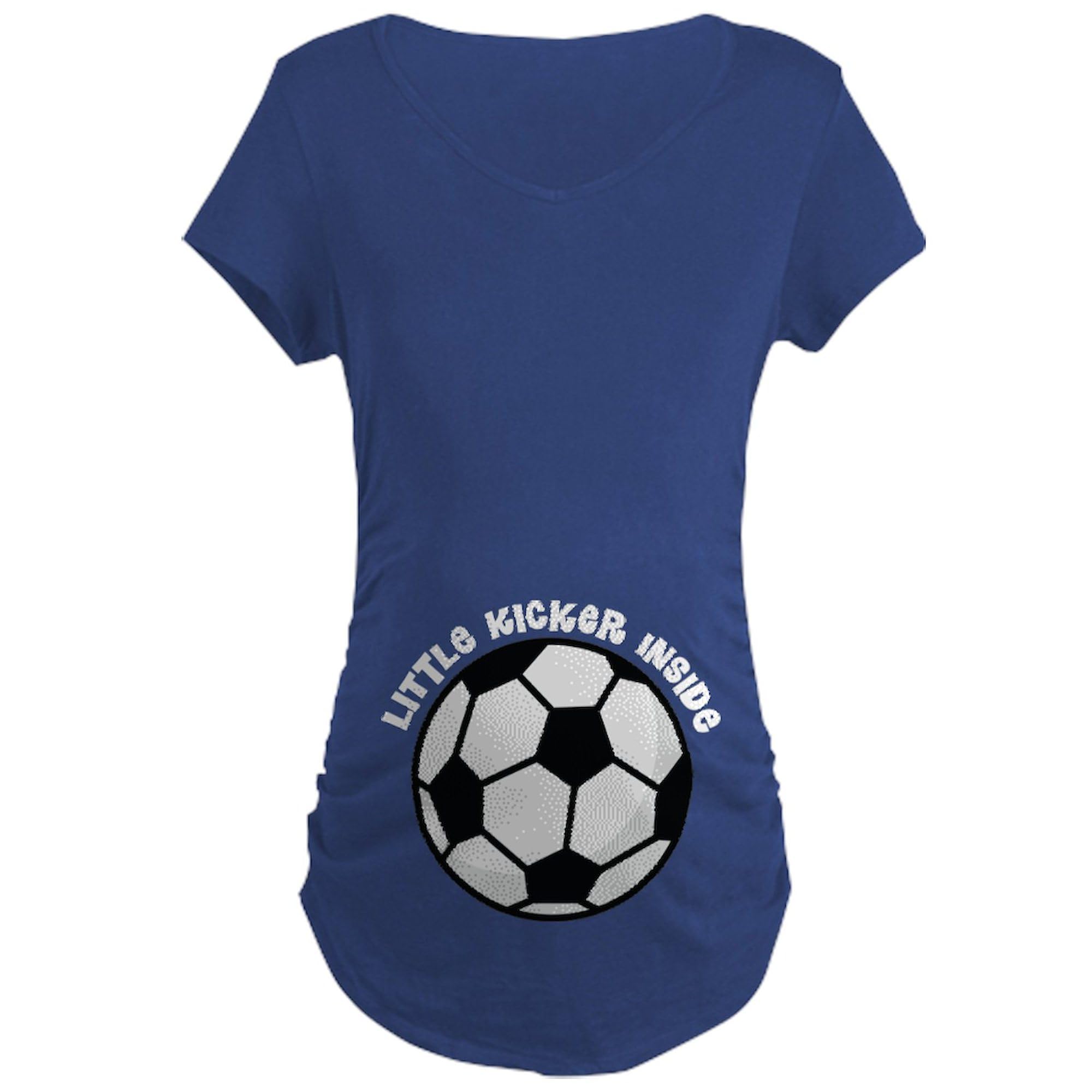 Funny Soccer Ball Little Kicker Inside Maternity T-Shirt for Women - Comfortable Ruched Side Pregnancy Tee - Perfect for Baby Showers, Pregnancy Announcements & Soccer Moms
