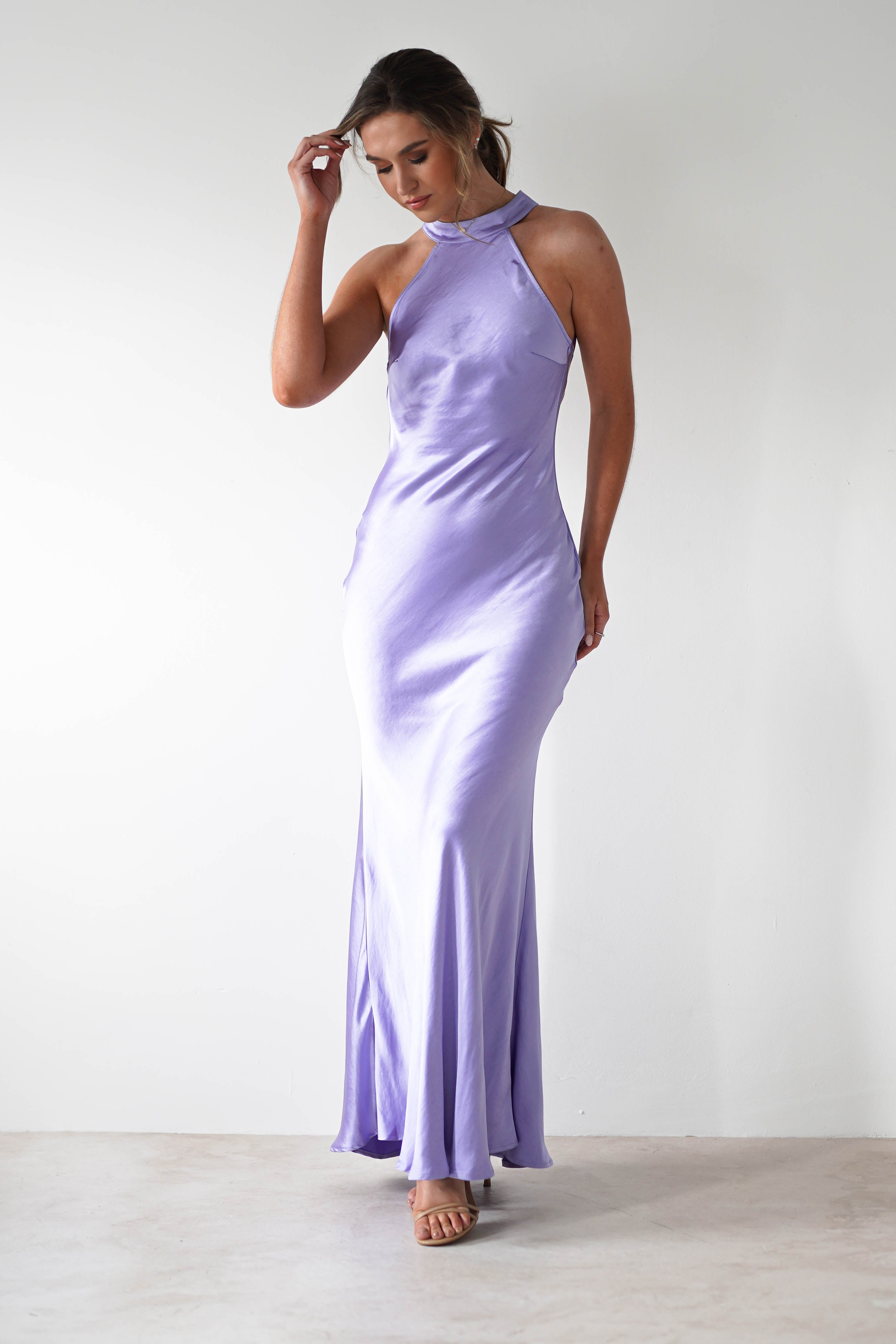 Natalia Soft Satin Maxi Dress - Elegant Lavender Long Evening Gown for Women | Perfect for Weddings, Parties & Special Occasions