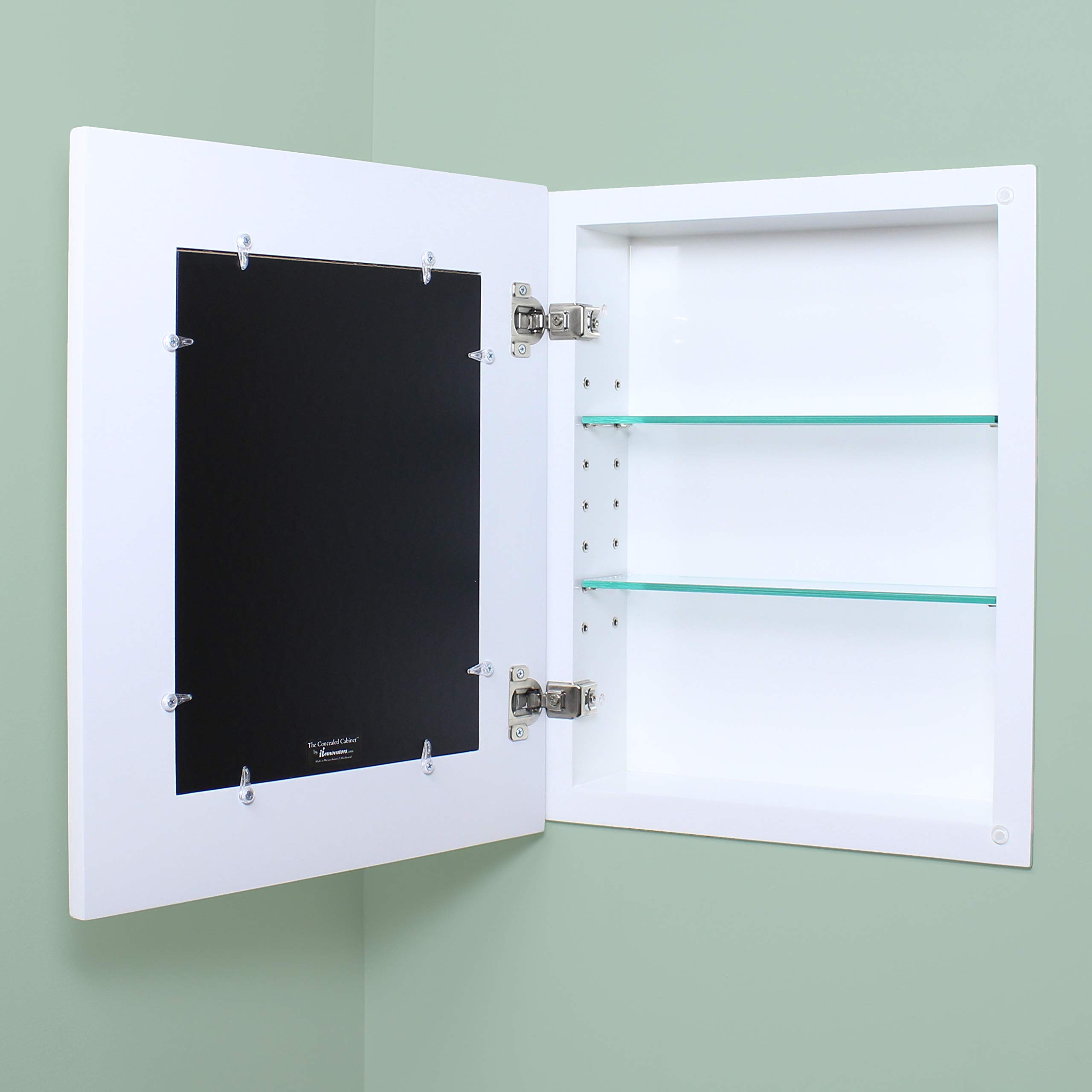 Fox Hollow Furnishings 14x18 Inch Shaker Style Recessed Medicine Cabinet - Wall Mounted Bathroom Storage Organizer with 2 Adjustable Shelves, No Mirror, White Beadboard Design - Perfect for Small Bathrooms, Powder Rooms & Vanity Areas