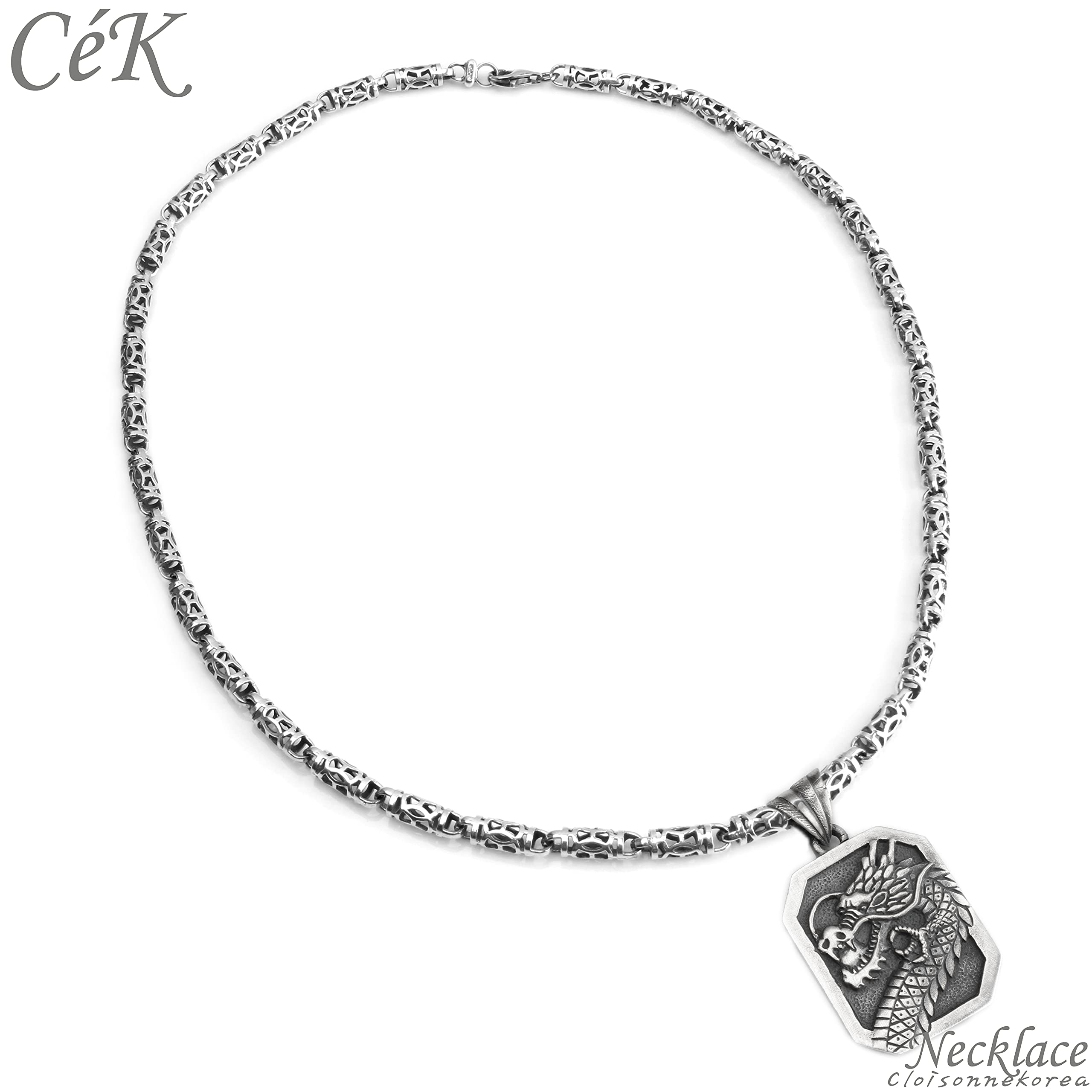 Sterling Silver Dragon Pendant Necklace - Antique Edition CéK 3774SNM | Elegant Jewelry for Women, Perfect Gift for Birthday, Anniversary & Special Occasions