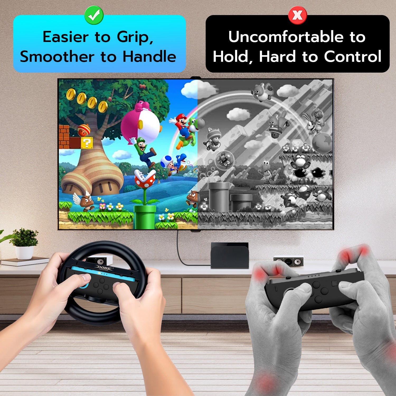 DOBE Black Steering Wheel Controller for Nintendo Switch & Joy-Con - Enhanced Gaming Experience for Racing & Sports Games (Model TNS 3196) | Perfect for Mario Kart, Asphalt & Family Game Nights