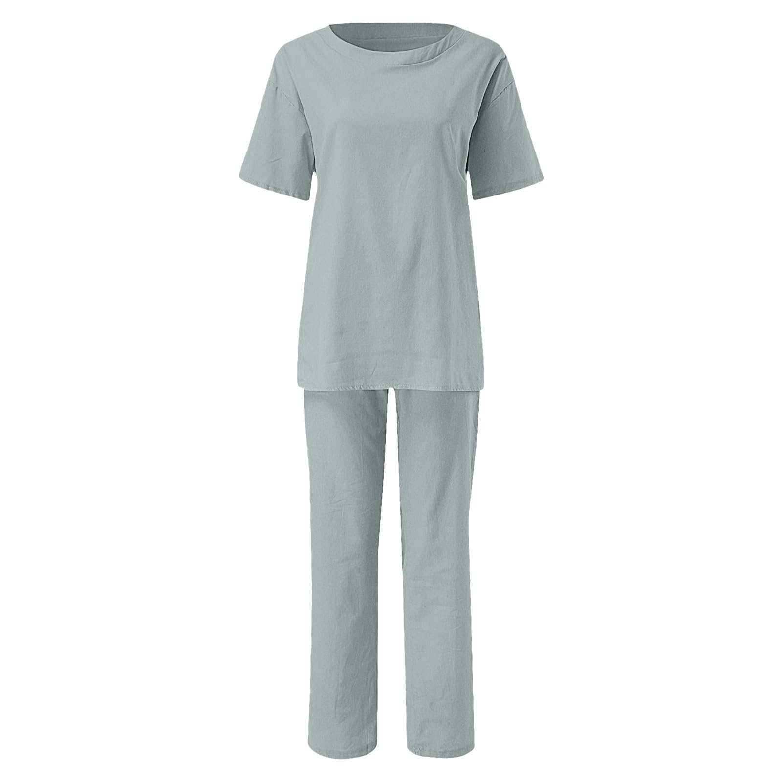 Women's 2-Piece Shorts Set - Retro Cotton Linen Outfit for Summer, Beach & Vacation | Lounge Wear with Half Sleeve Crew Neck Shirt - Perfect for Casual Outings, Travel & Relaxation