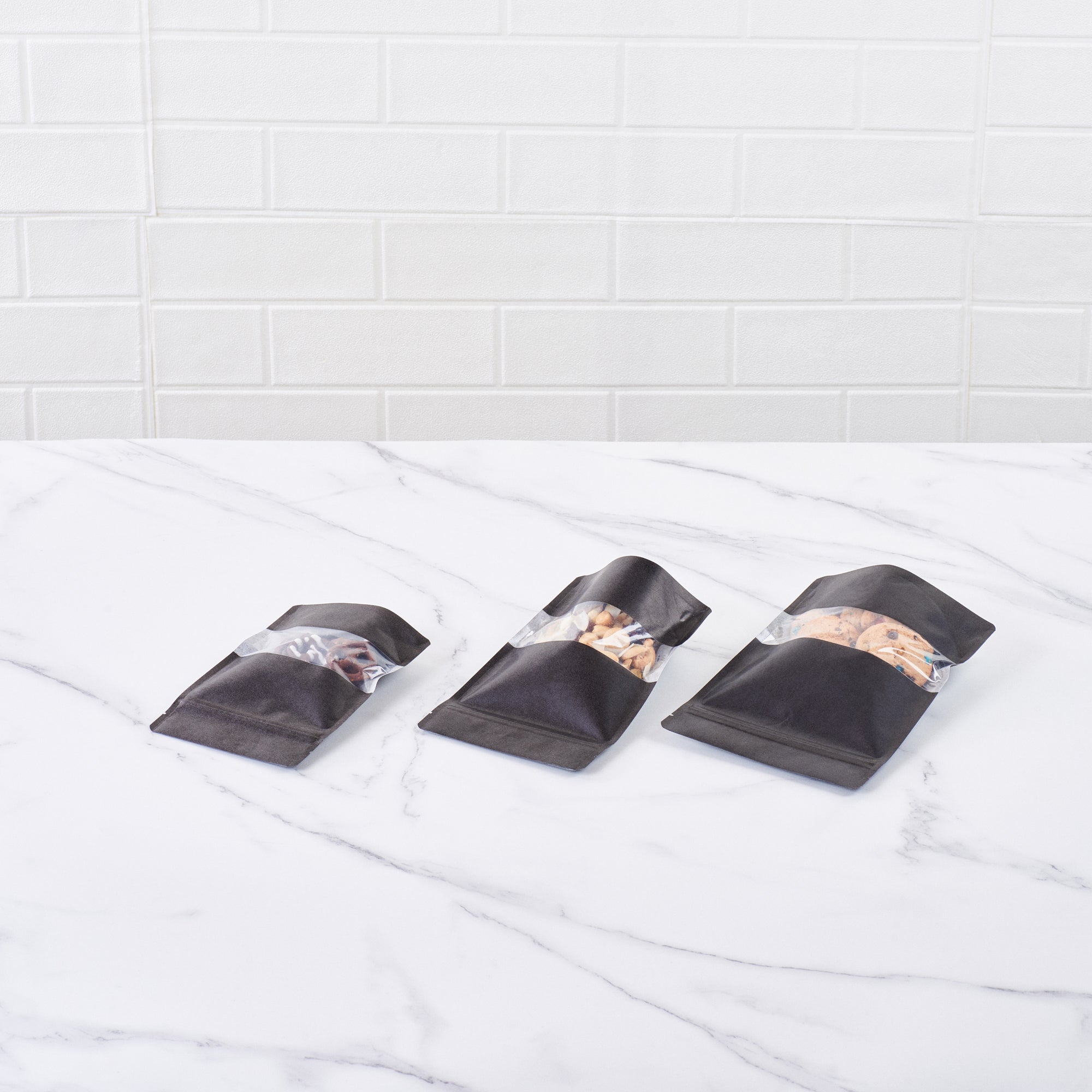 Bag Tek Black Plastic Small Window Bags - Heat Sealable, 7 x 4 3/4 x 1 1/2 Inches - Pack of 100 - Perfect for Retail Packaging, Bakery Goods & Small Item Storage