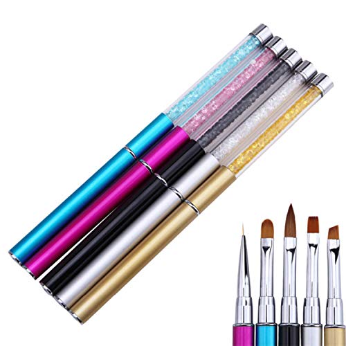 Professional 5-Piece Acrylic Nail Art Brush Set - Includes Edge Brush, Dotting Pen, Painting & Drawing Brushes for DIY Petal Flowers, Gradient Painting & Manicure - Perfect for Nail Salons, Home Manicures & Creative Nail Art Designs