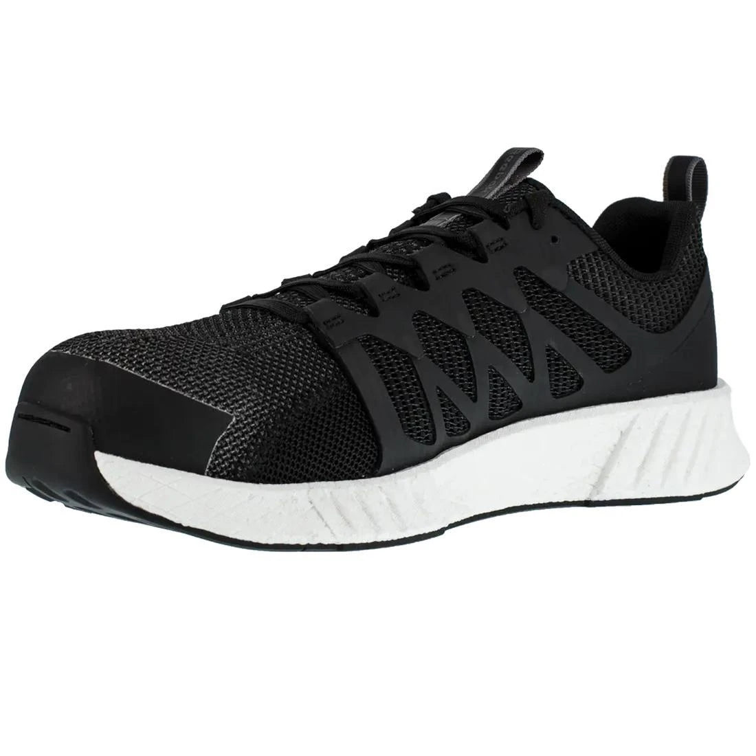 Fusion Flexweave™ Composite Toe Athletic Work Shoes for Men - Lightweight Safety Shoes, Black/White - Perfect for Construction, Warehouse & Industrial Work