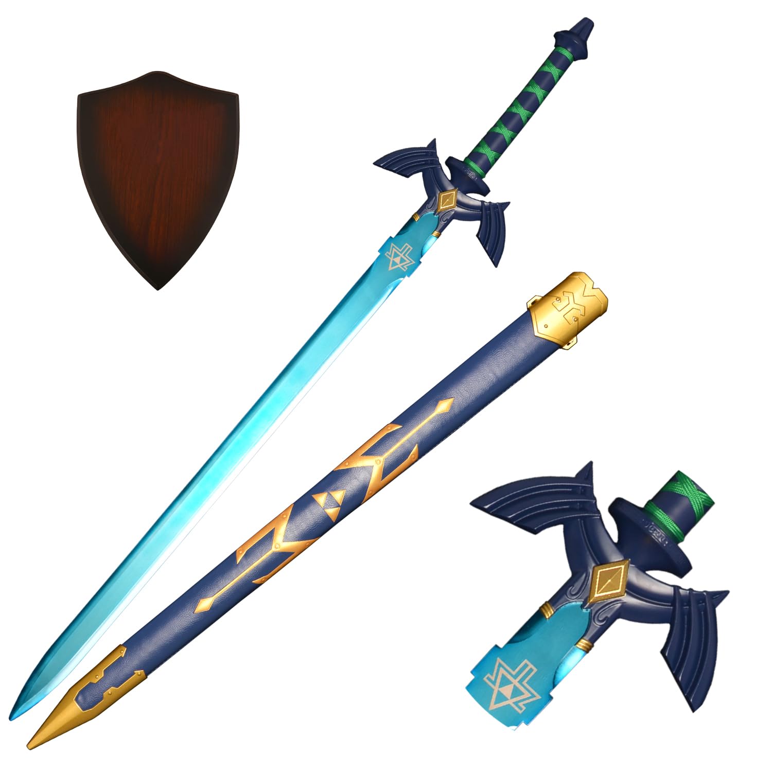 Authentic Replica Master Sword - Samurai Sword Collection for Decoration & Cosplay | Full Tang Blue Metal Sheath | Non-Sharp Anime Game Prop | Perfect for Skyward Sword & Japanese Themed Displays