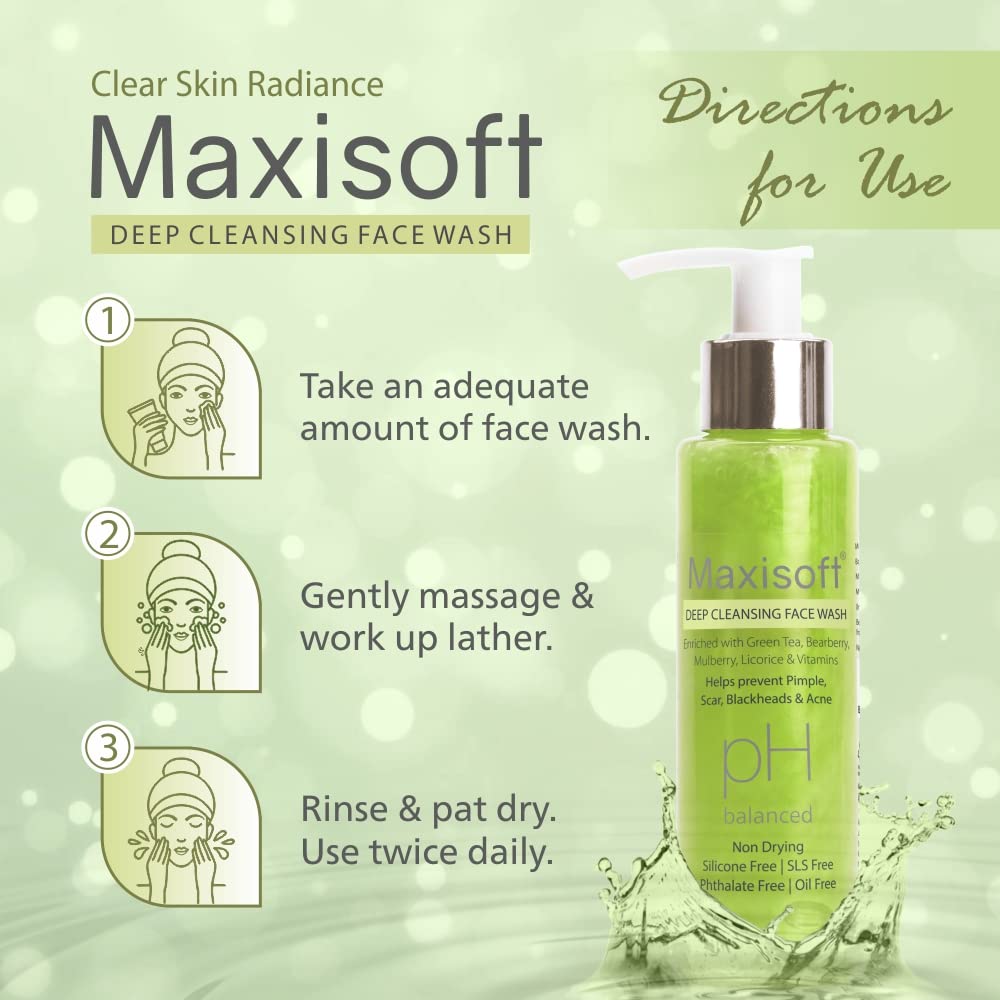 Maxisoft Deep Cleansing Face Wash for Normal & Oily Skin - Oil Control, Anti-Acne & Pimple Treatment | Nourishes Skin & Minimizes Pores | Paraben, Soap & Oil Free | Daily Use for Women & Men | 100ml | Perfect for Morning & Night Skincare Routine