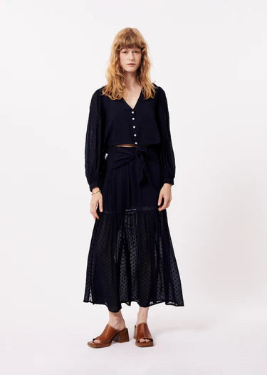 CIRA SKIRT for Women - Navy Blue Flowy Midi Skirt with Pockets | Perfect for Casual Wear, Office Outfits & Summer Dresses