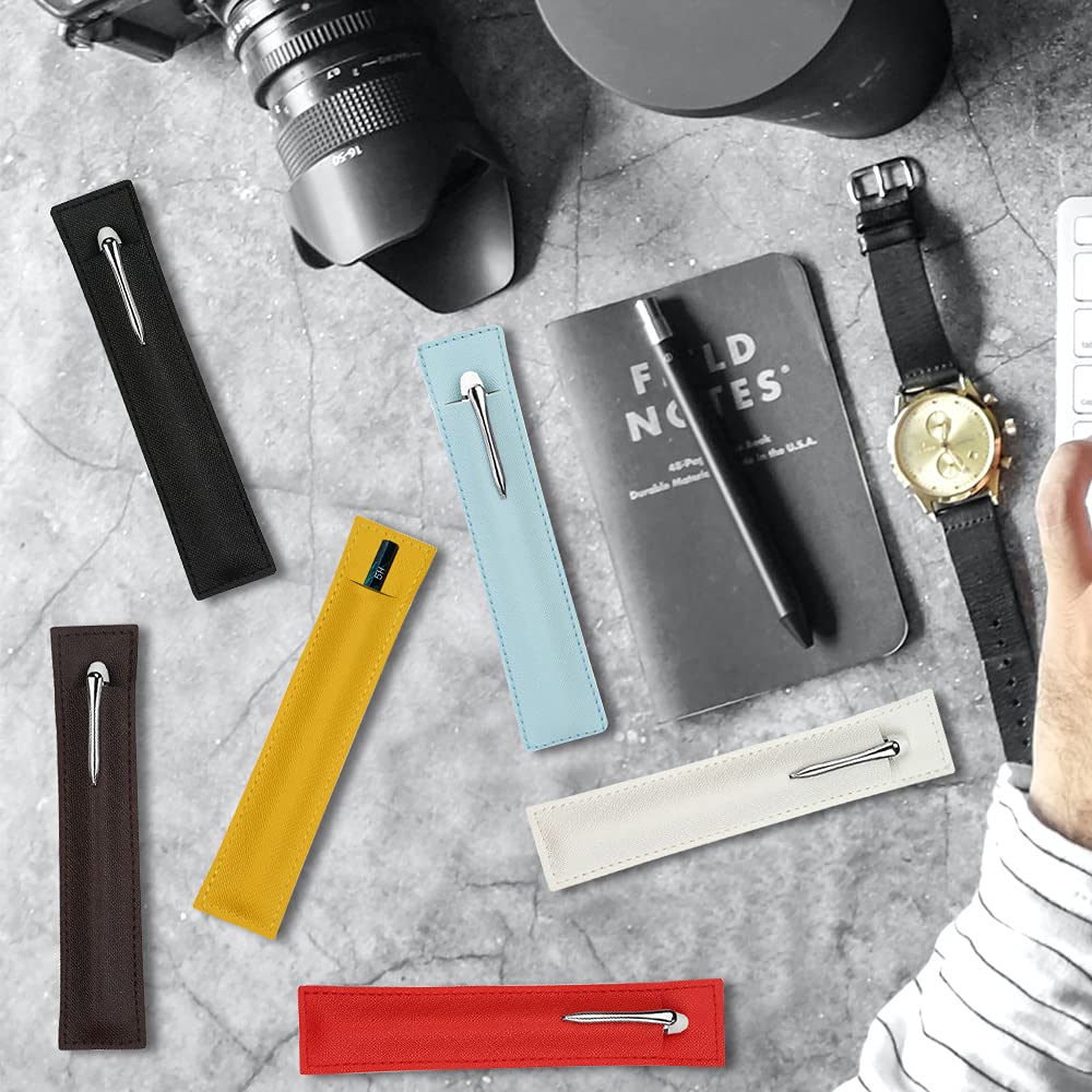 5-Pack Leather Pen Sleeves - Fountain Pen Holder & Organizer for Stylus, Ballpoint (Blue) - Perfect for Office & School