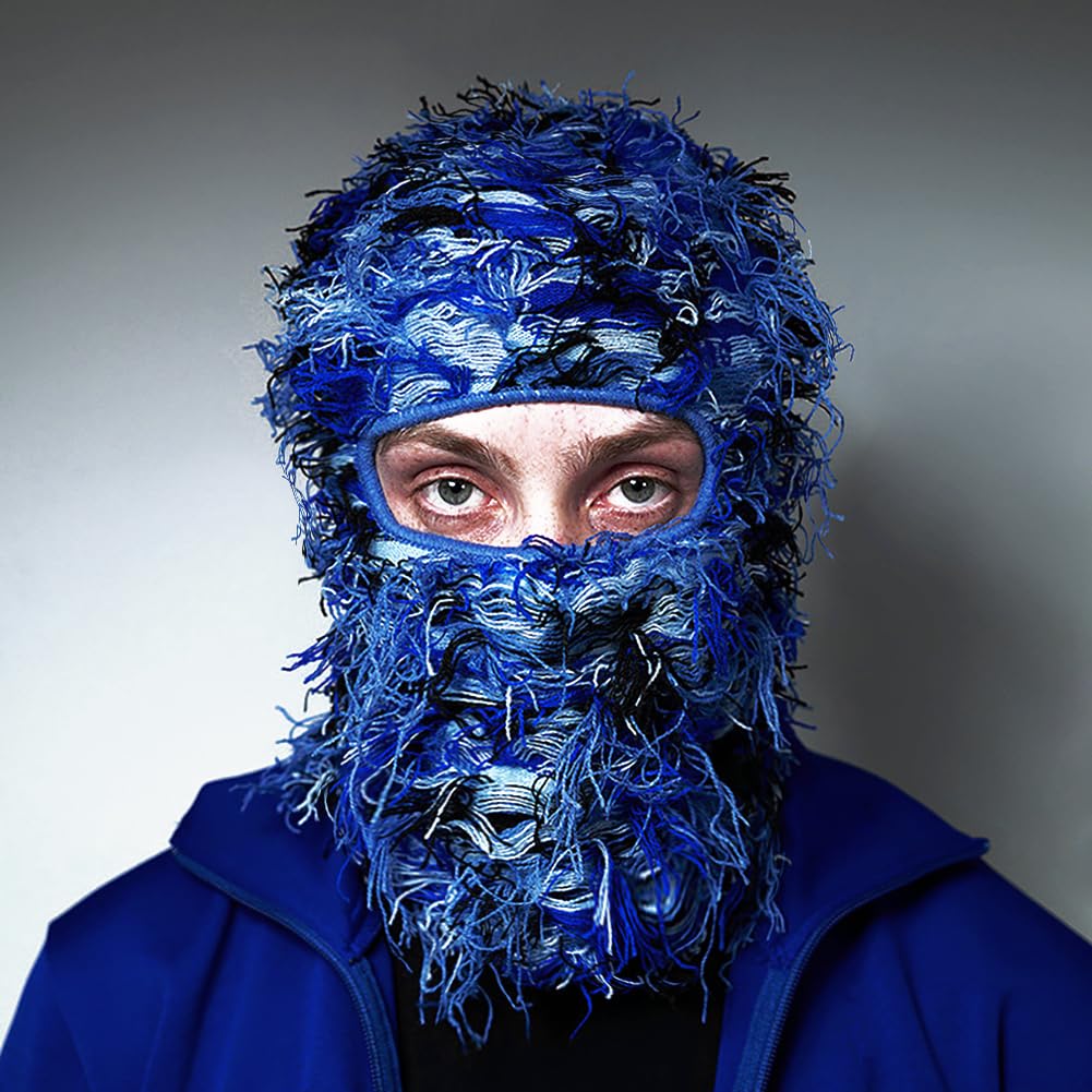 Distressed Knitted Balaclava Ski Mask - Windproof Full Face Cover for Men & Women - Winter Beanie Neck Warmer for Skiing, Snowboarding & Outdoor Activities
