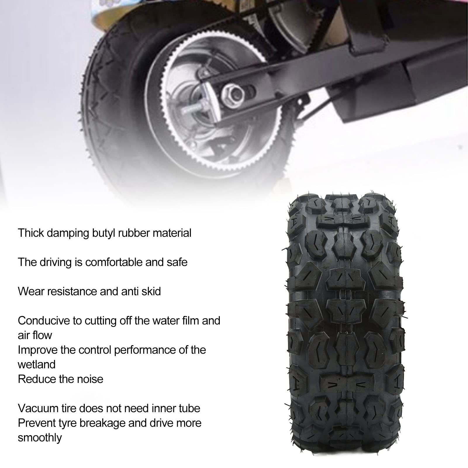 100/65-6.5 Electric Scooter Tire - Silent Off-Road Vacuum Replacement Tire for Electric Scooters & E-Bikes - Perfect for Commuting, Off-Road Adventures & Urban Riding