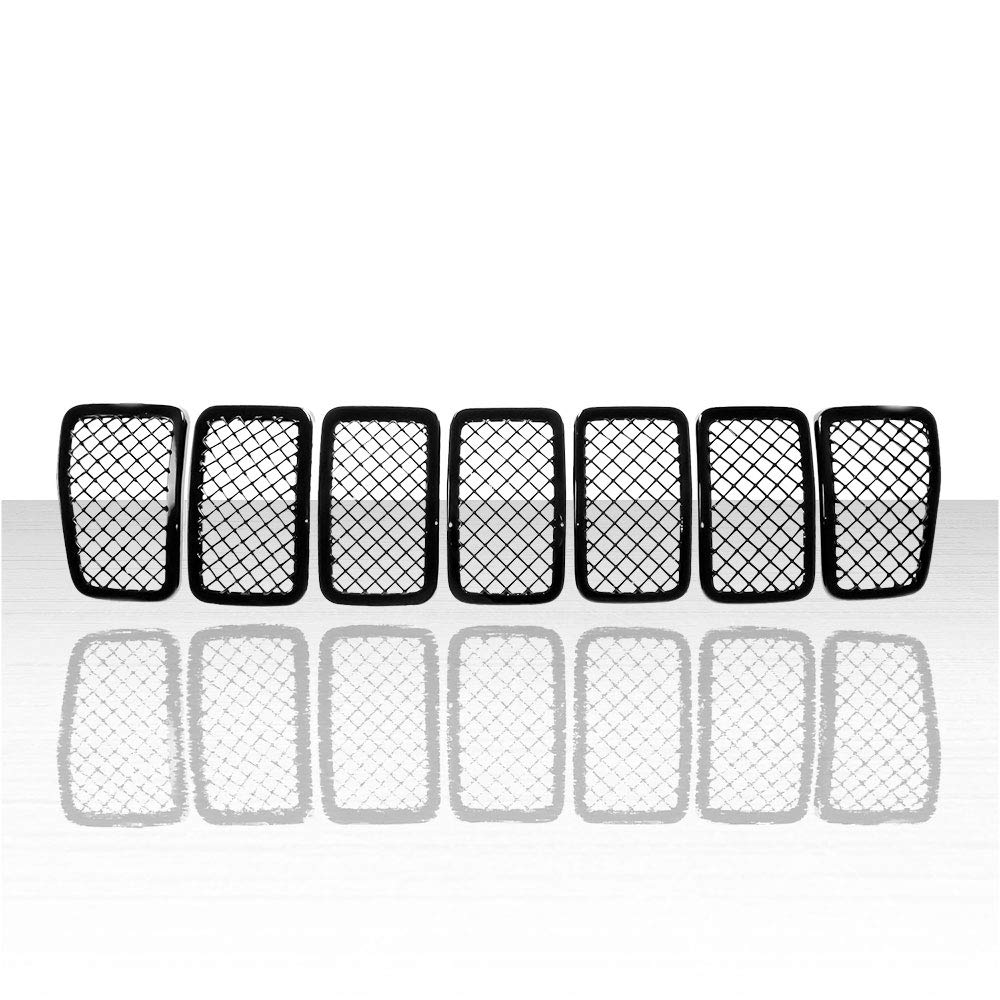 7-Piece Gloss Black Grille Overlay for 2019-2021 Jeep Cherokee - Upgrade Your SUV's Front Style for Off-Road & Urban Driving