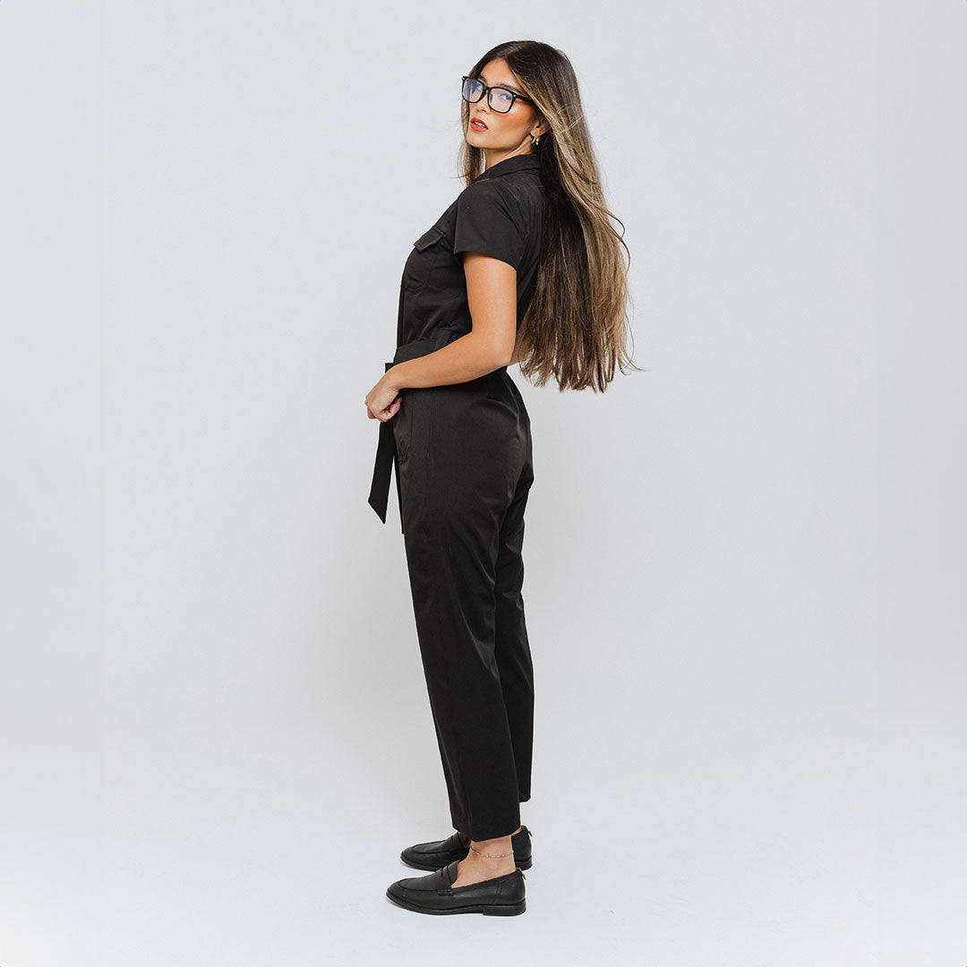 Stylish Black City Jumpsuit for Women - Trendy One-Piece Romper with Pockets | Perfect for Urban Outings, Nightlife & Casual Wear