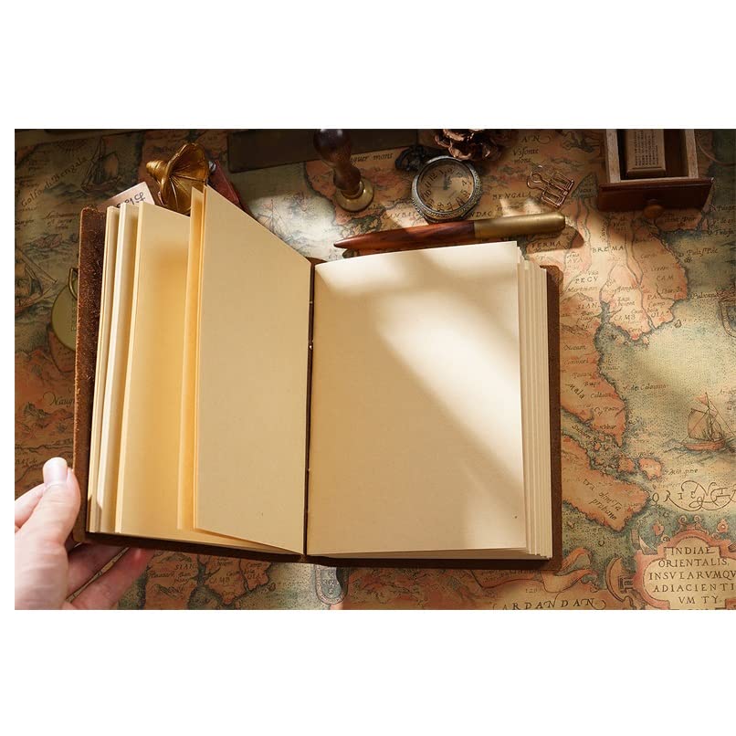 BAPYZ Handmade Leather Notebook Cover - Retro Journal & Sketchbook with 400 Blank Kraft Pages - Perfect Gift for Teachers & Students (Color: A) | Ideal for Writing, Drawing & Note-Taking in School, Office or Travel