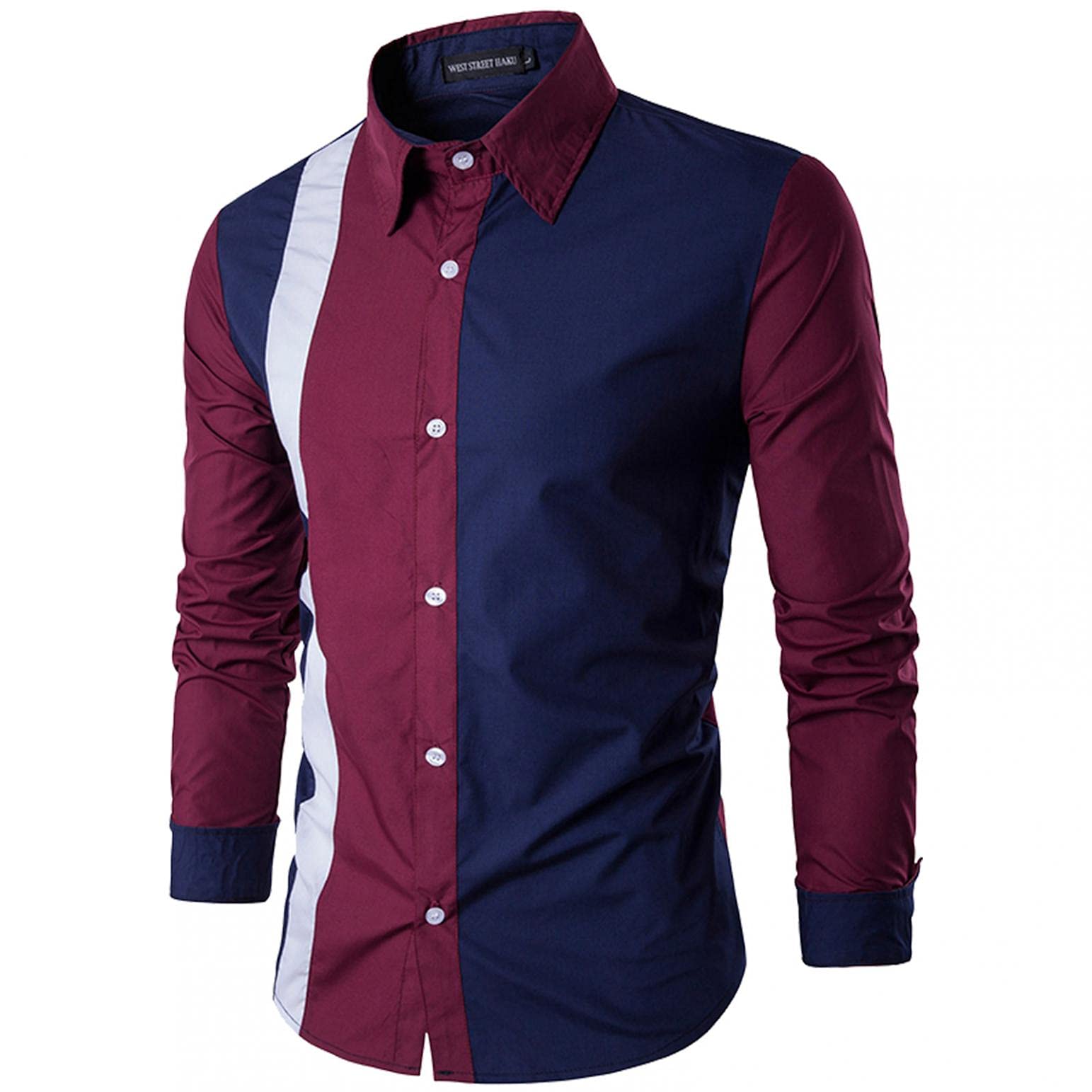 Vintage Men's Color Block Dress Shirts - Long Sleeve Button Down Slim Fit Formal Shirt for Business & Office Wear | Classic Casual Style for Work, Weddings & Special Occasions