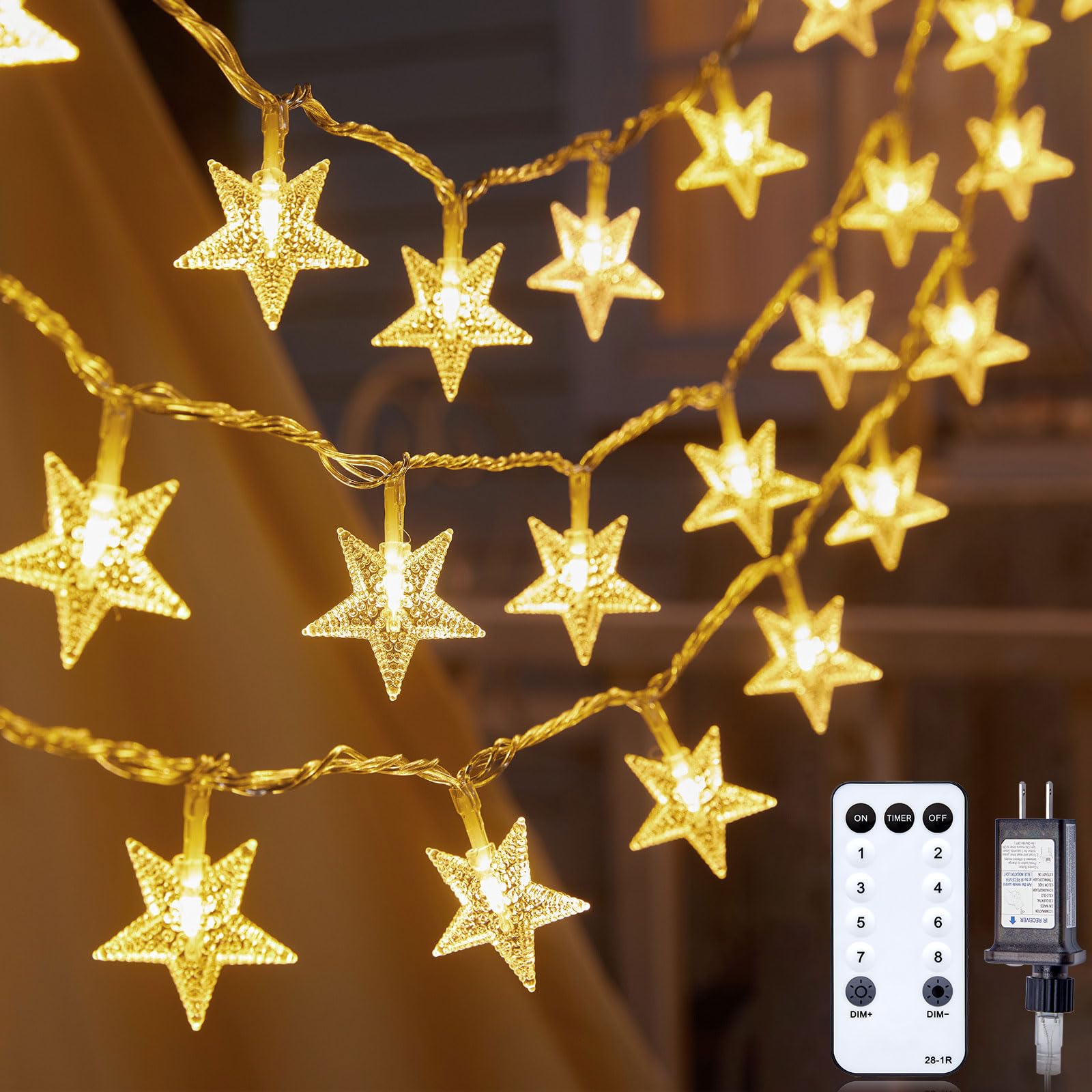 100 LED Star String Lights - 33ft Waterproof Fairy Lights with Remote & Timer, Warm White for Bedroom, Wedding, Party, Garden, Patio, Tent (Indoor/Outdoor Decor) - Perfect for Romantic Nights & Holiday Lighting