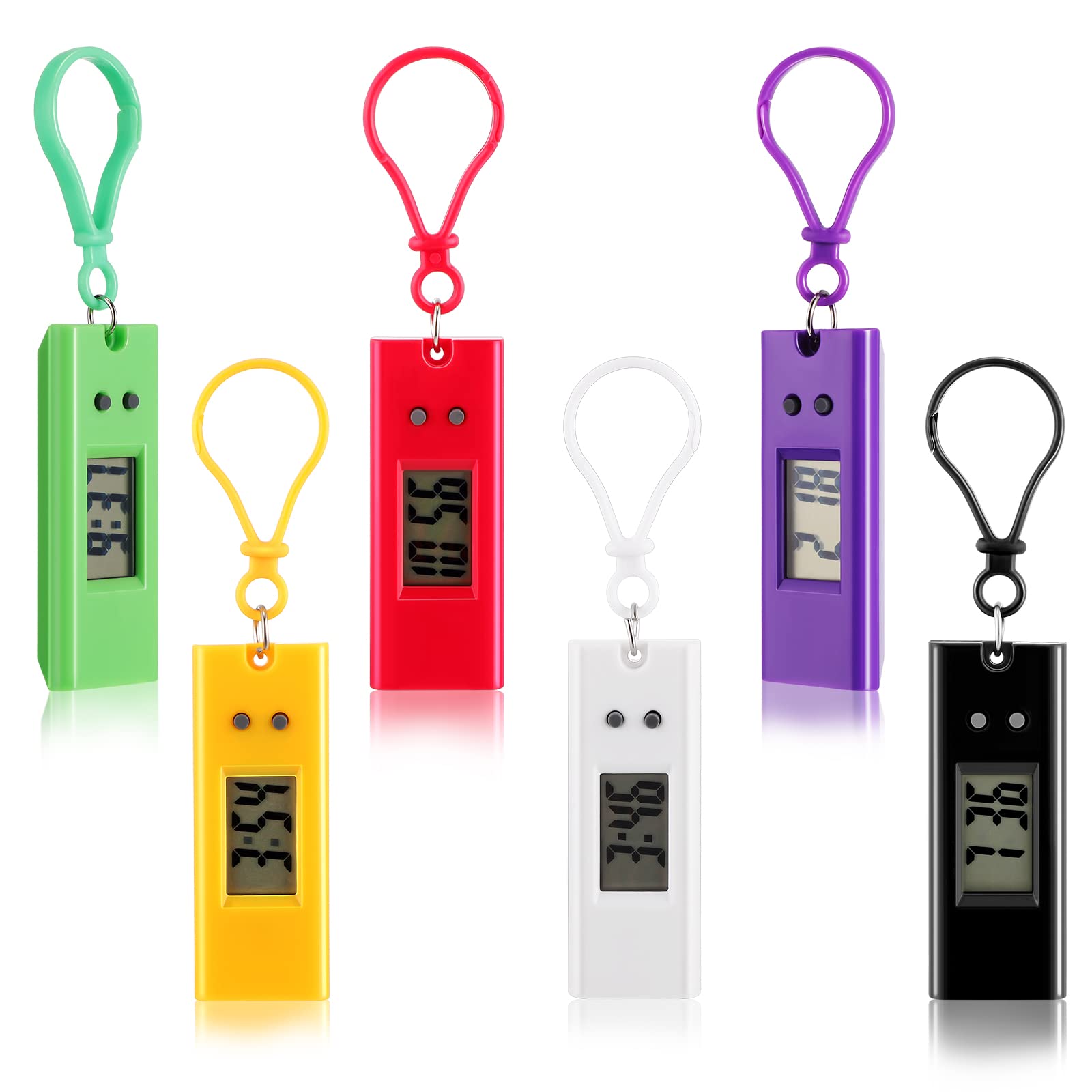 6-Piece Digital Clip-On Pocket Watch Set - Lightweight Portable Keychain Watch for Kids, Students & Outdoor Sports - Perfect for Backpacks, Hiking & School Activities