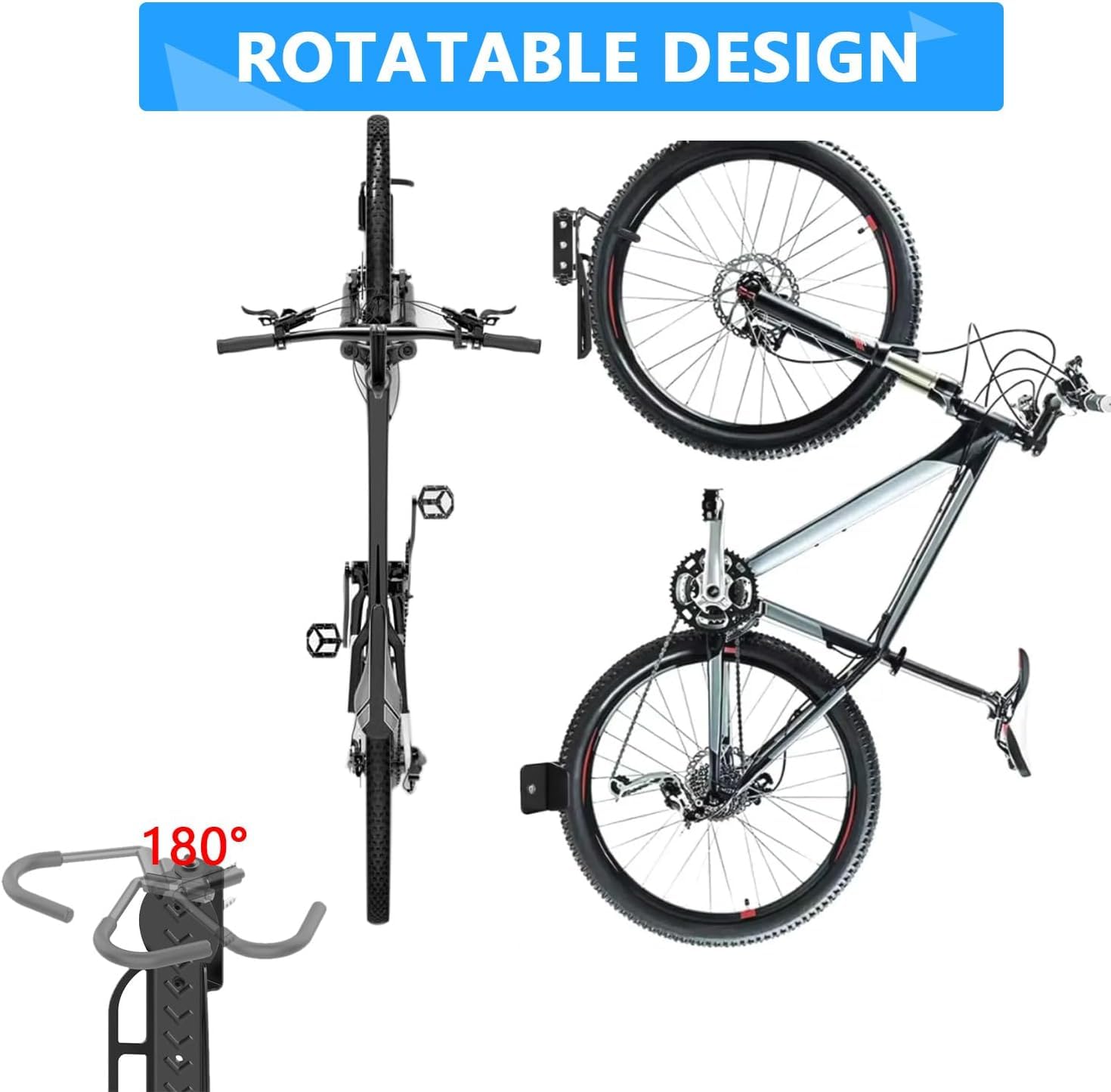 TAZZOR Heavy-Duty Steel Bicycle Wall Mount - Pack of 2, 360° Swivel Hooks for Vertical Bike Storage - Perfect for Garage, Apartment & Indoor Cycling Organization