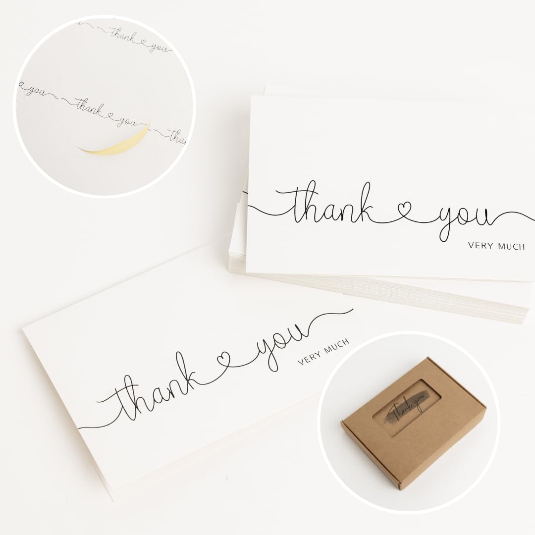 48 Pack Thank You Cards Bulk with Kraft Envelopes & Stickers - 4x6 Inch Professional Greeting Cards for Business, Baby Shower, Wedding, Graduation, Bridal Shower, Funeral - Perfect for Corporate Gifts, Party Favors & Special Occasions
