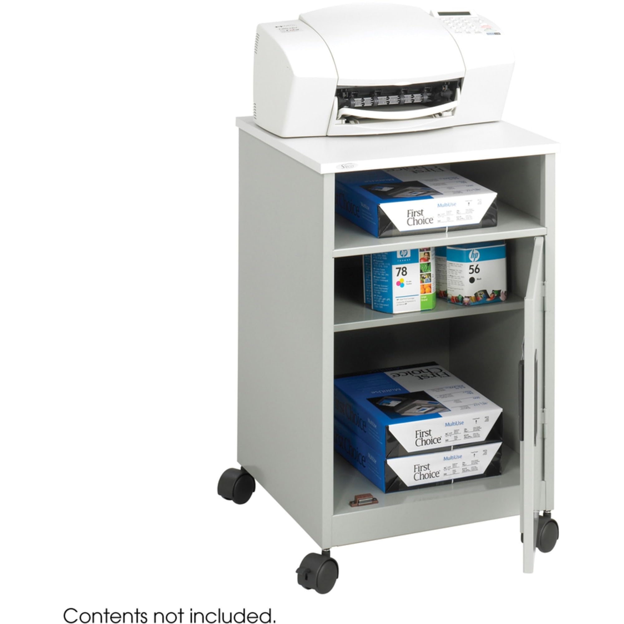 Safco 1871GR Compact Machine Stand with Single Door Storage - Gray | Heavy Duty Workbench for Garage, Workshop & Office Organization