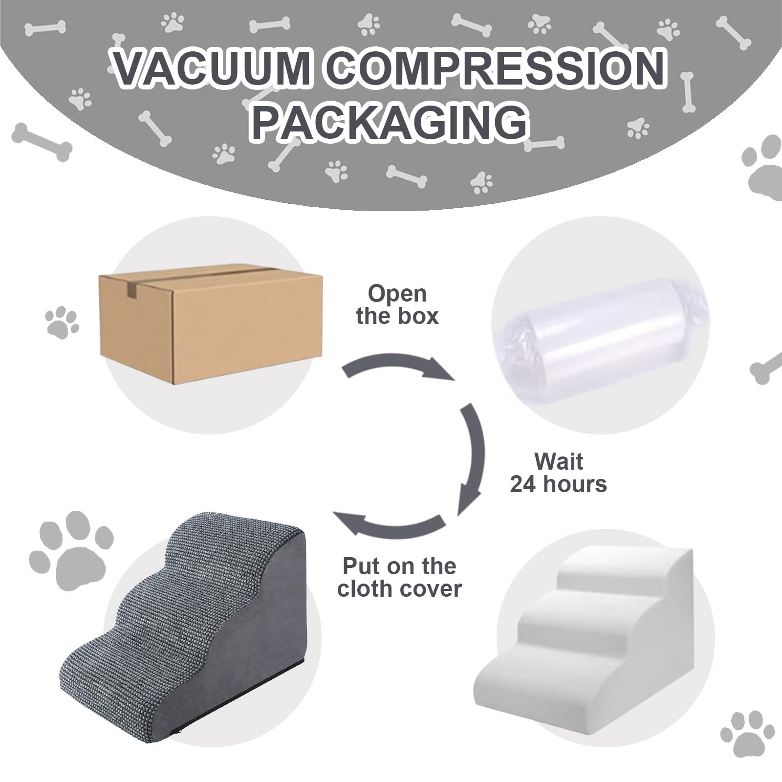 **Ryoizen 3-Tier Non-Slip Dog Stairs & Ramp for Small Dogs - High-Density Foam Pet Steps for High Beds & Couches - Puppy Ladder with Bonus Lint Roller (Grey/Black) - Perfect for Elderly or Injured Pets**