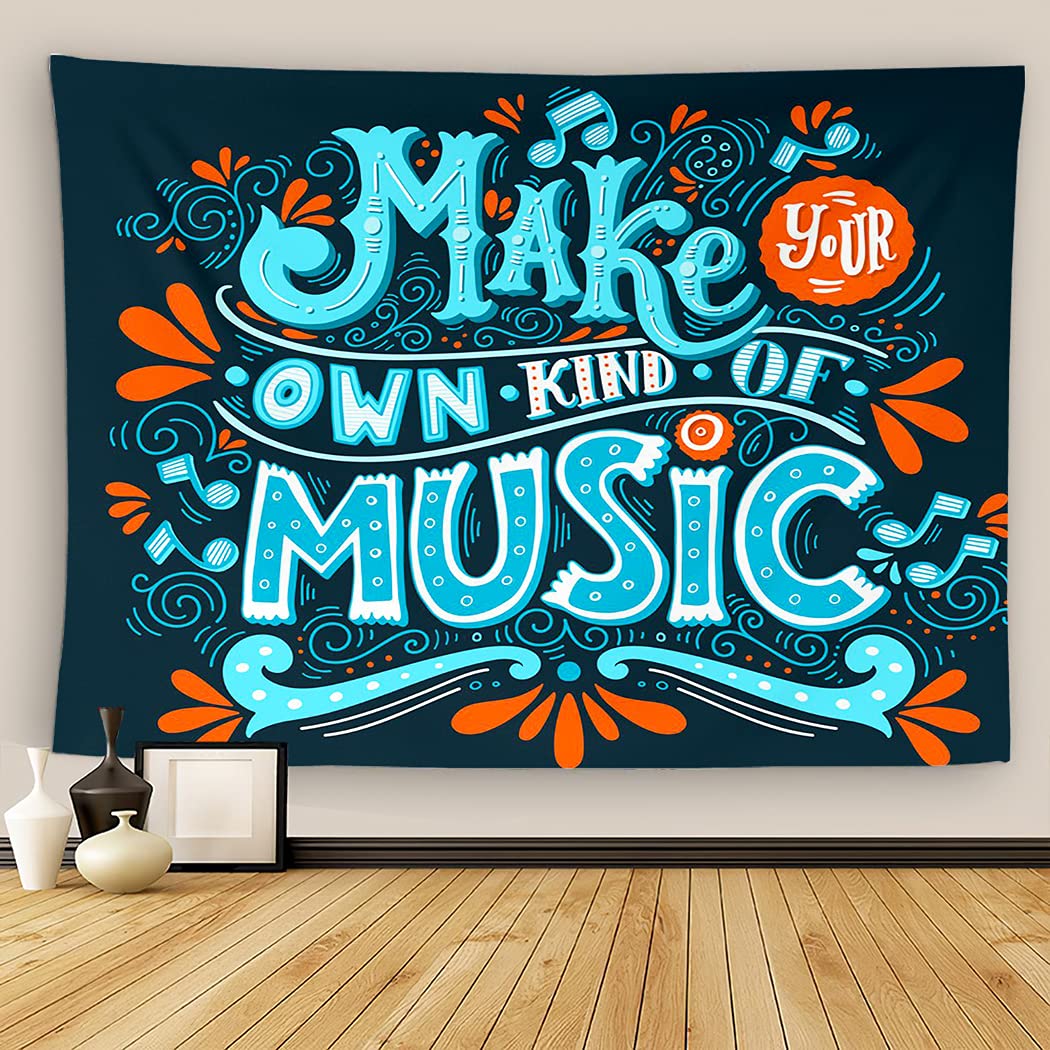 Vintage Music Tapestry Wall Hanging - 50x60 Inch Inspirational Quote Handmade Wall Art Decor for Bedroom, Living Room & Outdoor Spaces | Perfect for Music Lovers, Bohemian Home Decor & Festival Backdrops