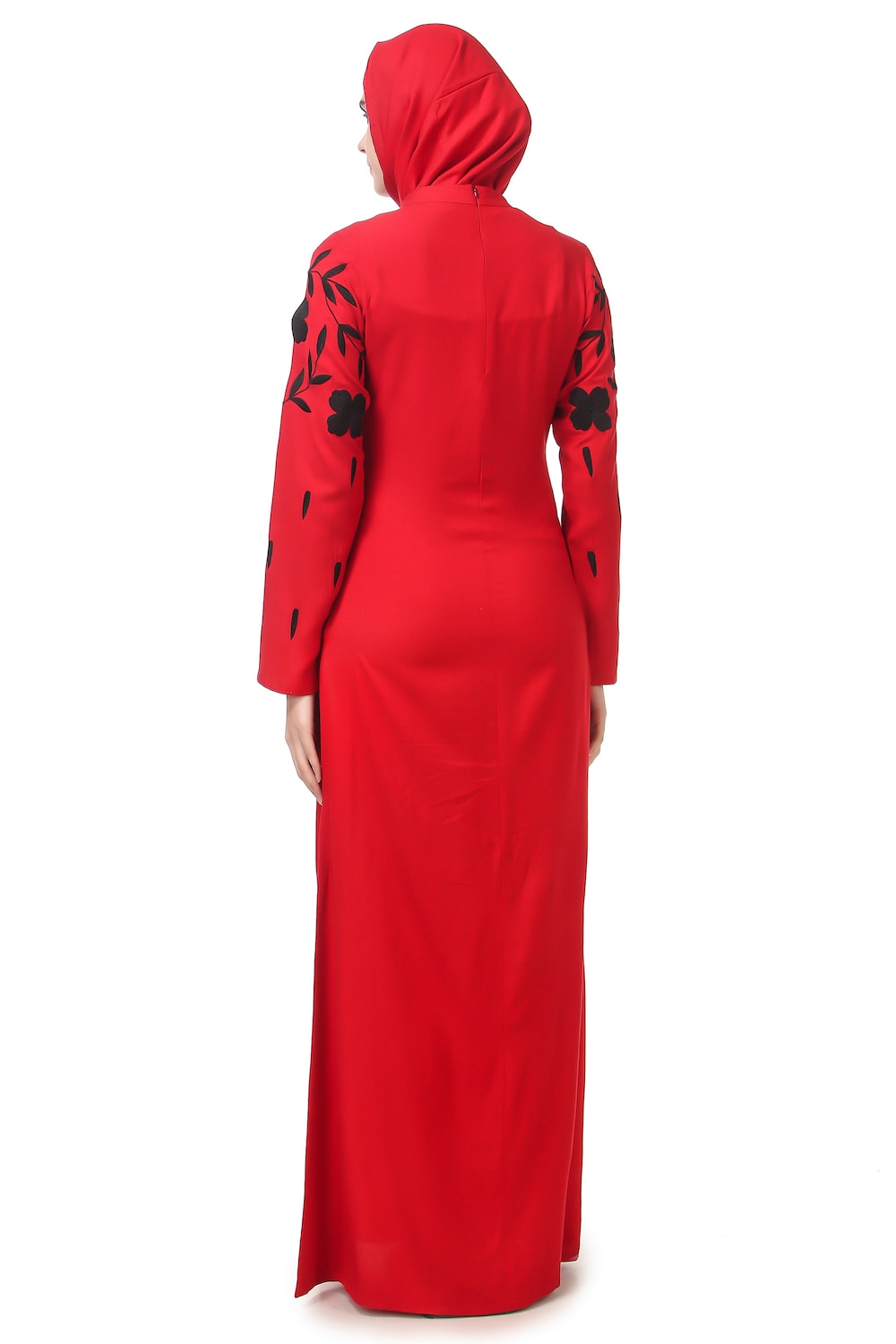Elegant Black Floral Embroidery Red Rayon Abaya Dress for Women - Perfect for Eid, Ramadan, Wedding & Special Occasions
