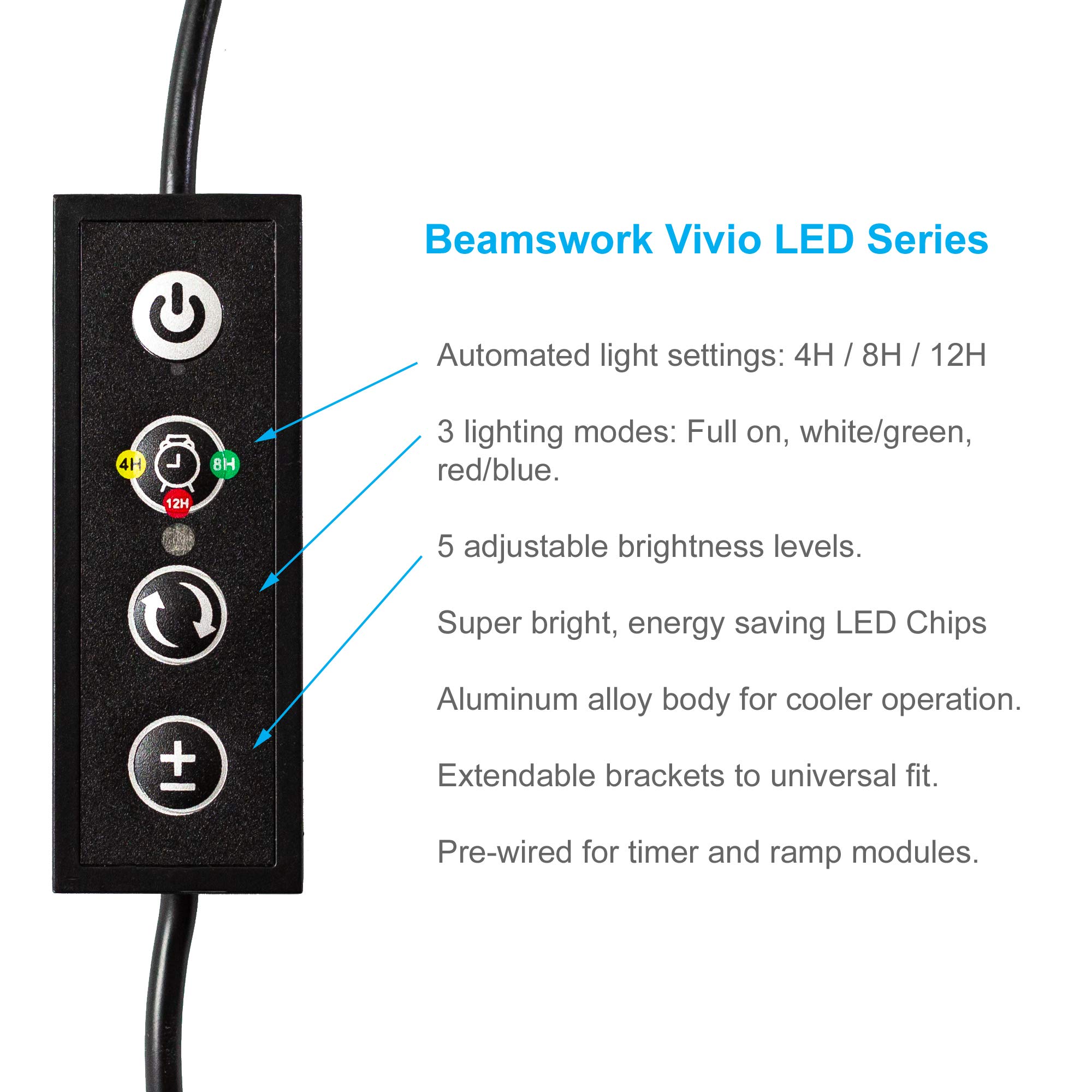 Vivio Full Spectrum LED Aquarium Light with Timer & Adjustable Dimmer for Freshwater Fish Tanks - 12