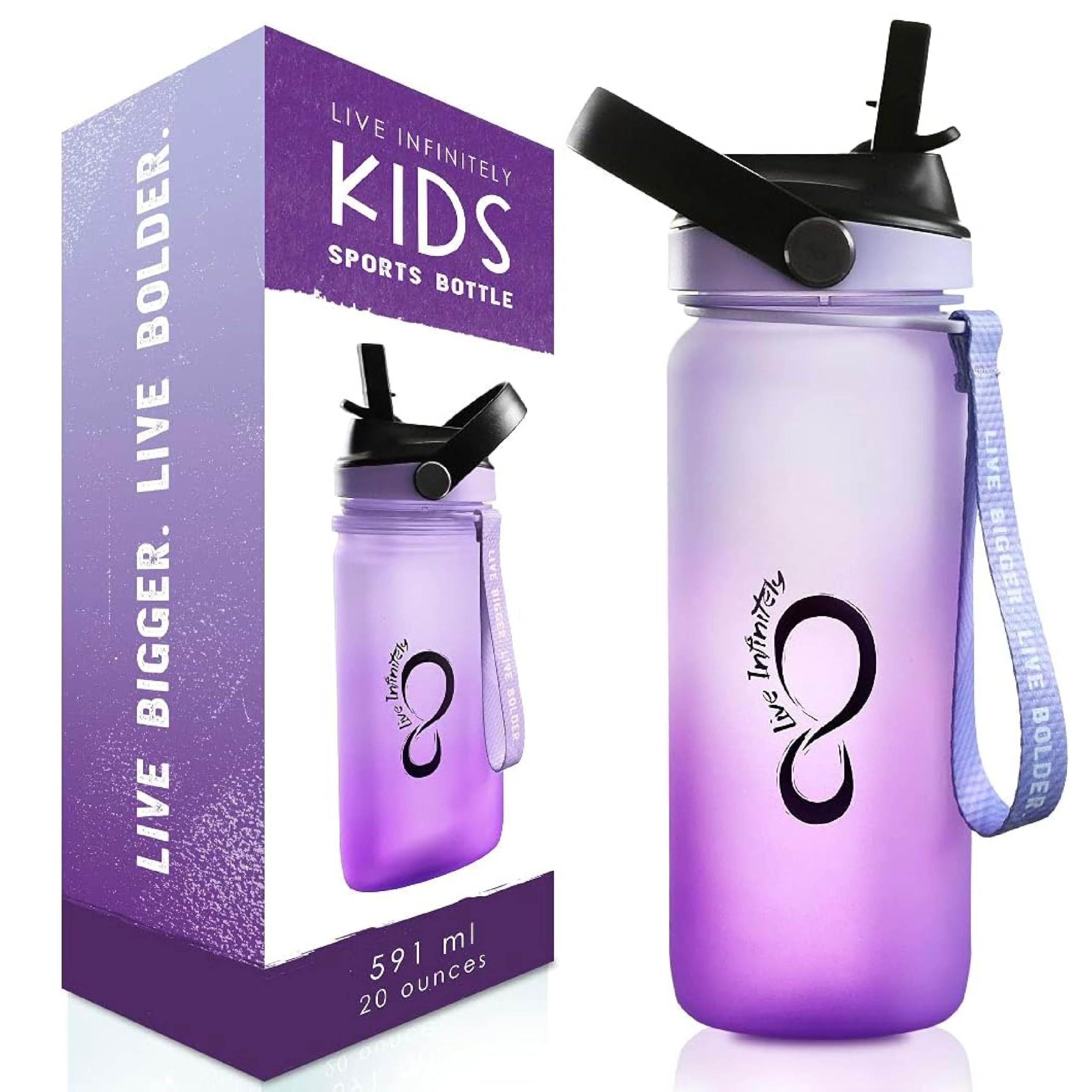 Live Infinitely 20oz Kids Water Bottle with Easy Sip Straw - BPA Free, Dishwasher Safe, Leak Proof - Perfect for School, Sports, and Outdoor Activities