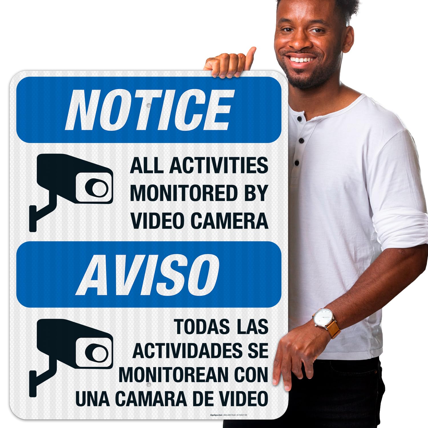 Security Camera Sign - Bilingual Video Surveillance Warning Sign 24x30 Inches | 3M EGP Reflective .080 Aluminum | Fade Resistant for Indoor & Outdoor Use | Made in USA | Ideal for Home Security, Business Protection & Property Monitoring