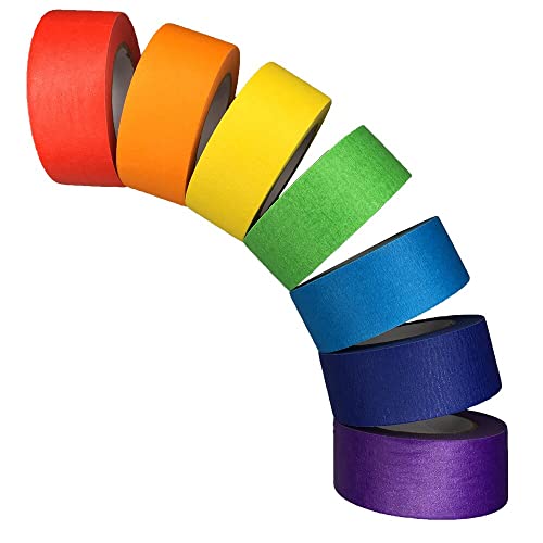 SIMON&ISAAC 1 Inch Colored Masking Tape - 7 Rolls (14 Yards Each) - Textured Painters Tape for Teachers, Lab Labeling, Drafting & Crafts - Washable Adhesive Paper Tape for DIY Projects, School Supplies & Office Organization