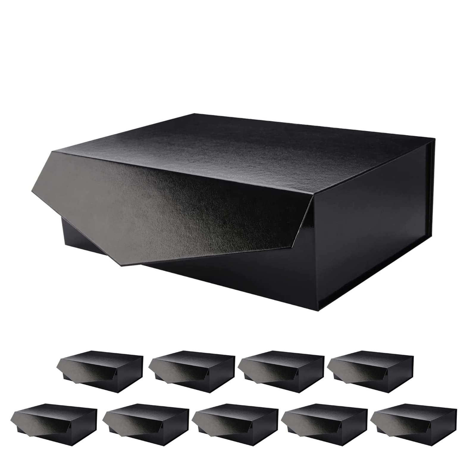 PACKHOME 10 Pack 13.5x9x4.1 Inches Large Gift Boxes with Magnetic Closure - Premium Collapsible Groomsmen Boxes, Sturdy Glossy Black Grass Texture Gift Packaging | Perfect for Weddings, Birthdays, Corporate Gifts & Special Occasions