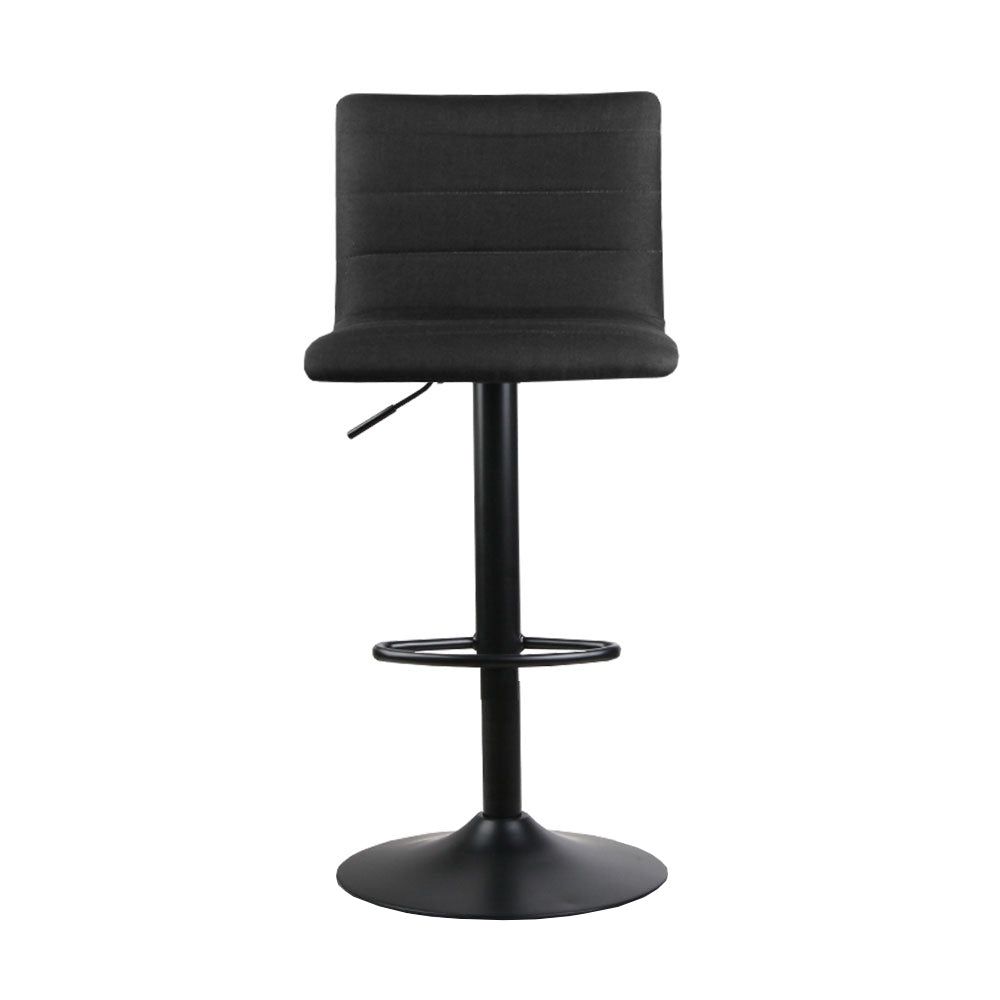 2-Pack Adjustable Height Bar Stools with Gas Lift Mechanism - Black Linen Fabric Counter Stools for Kitchen Island, Breakfast Bar & Home Decor